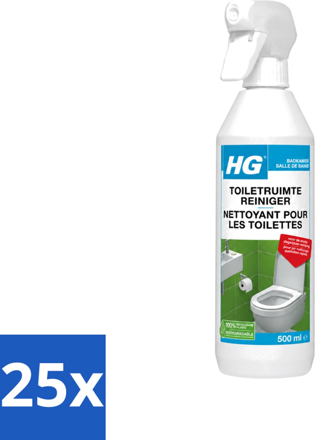 25 x HG - Badkamer - Toiletruimte Reiniger - Snelle Dagelijkse Reiniging - 500 ml - Voordeelverpakking - 25 stuks