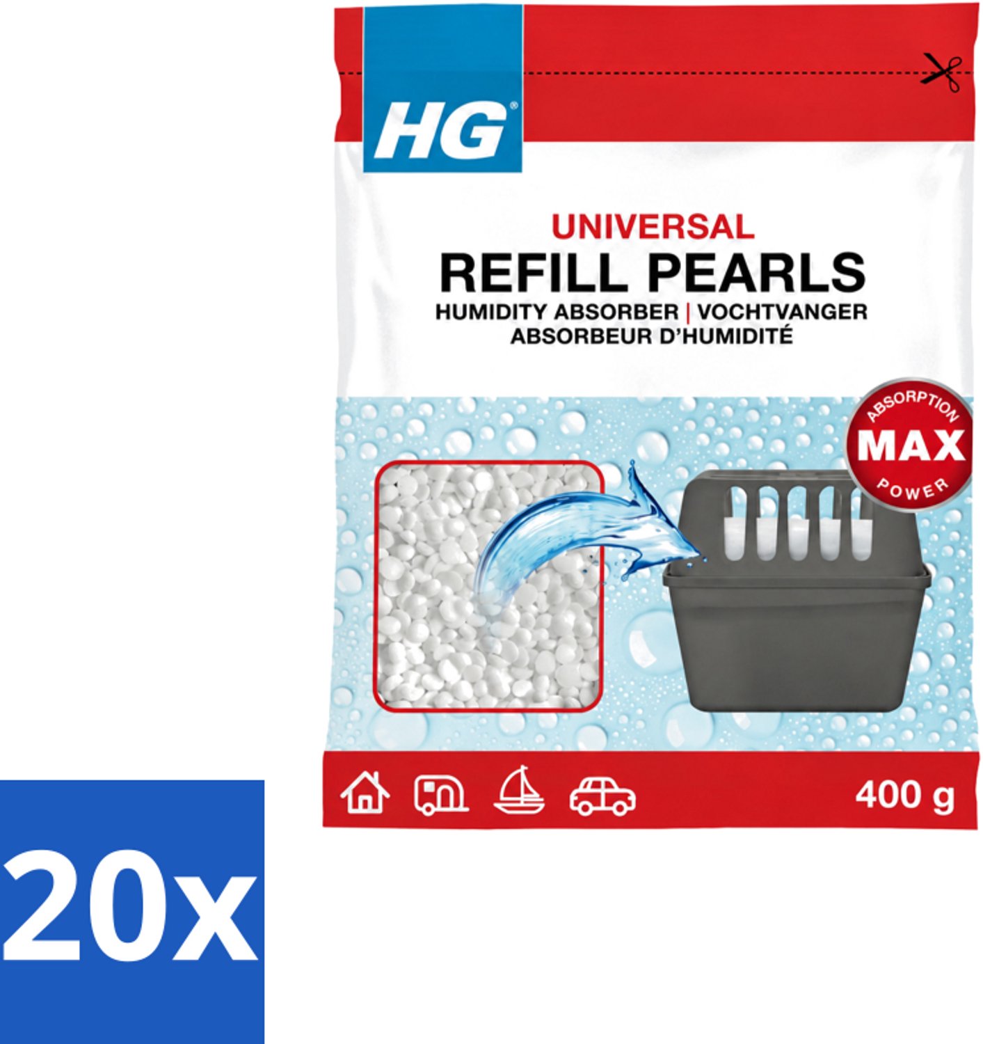20 x HG - Refill Pearls voor Vochtvanger - Navulling - 400 g - Voordeelverpakking - 20 stuks