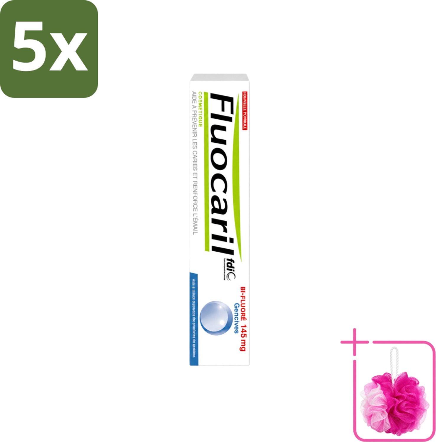 5 x Fluocaril - Tandpasta - Met Fluoride - 75 ml - Bulkverpakking - Fluoride tandpasta - Douchemop - Tanden beschermen