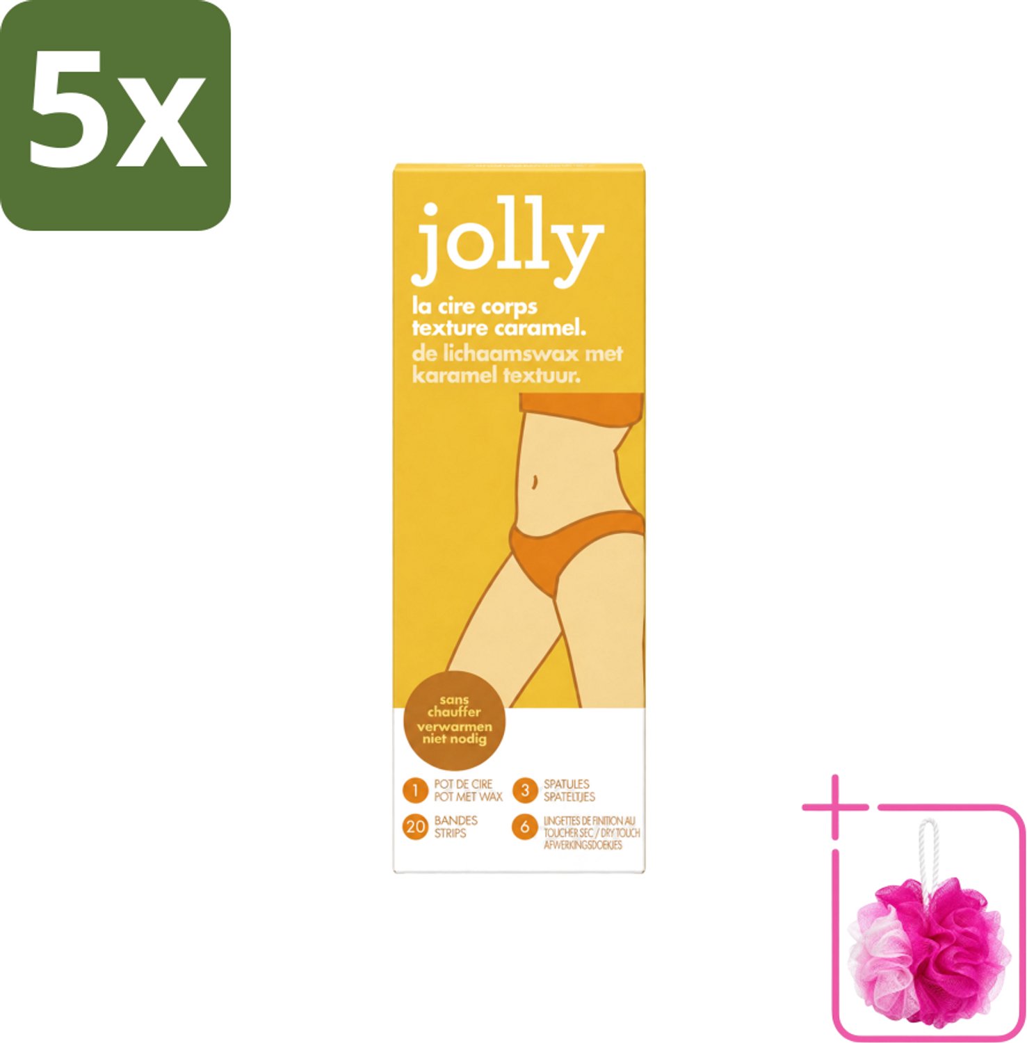 5 x Jolly - Lichaamswax - Karamel Structuur - 20 Strips - Bulkverpakking - Haar verwijderen - Douchemop - Lichaamswax