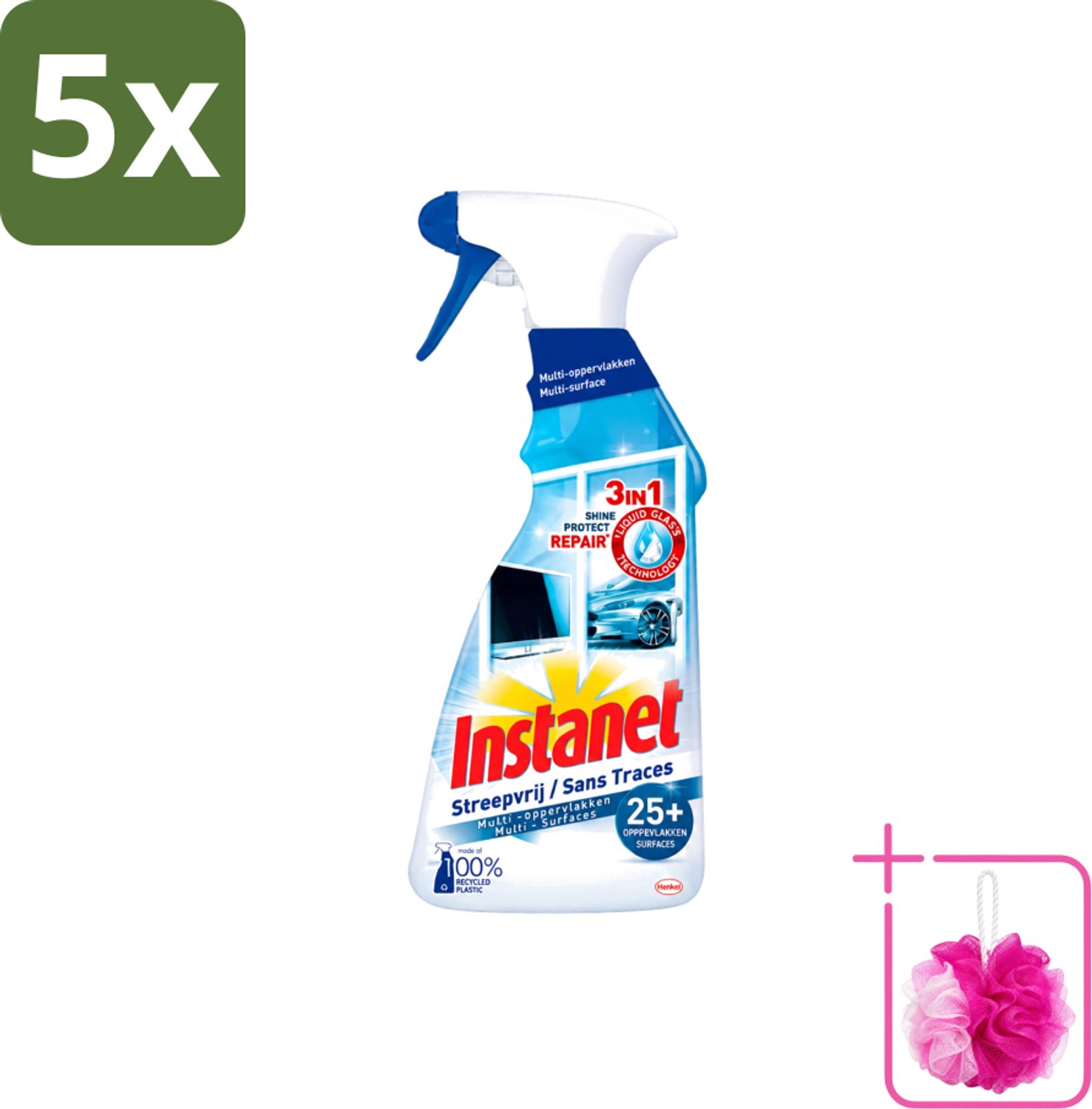5 x Instanet - Schoonmaakspray - Streepvrij - 3 in 1 - Multi-Oppervlakken - 725 ml - Bulkverpakking - Schoonmaak spray - Douchemop - Glas reinigen