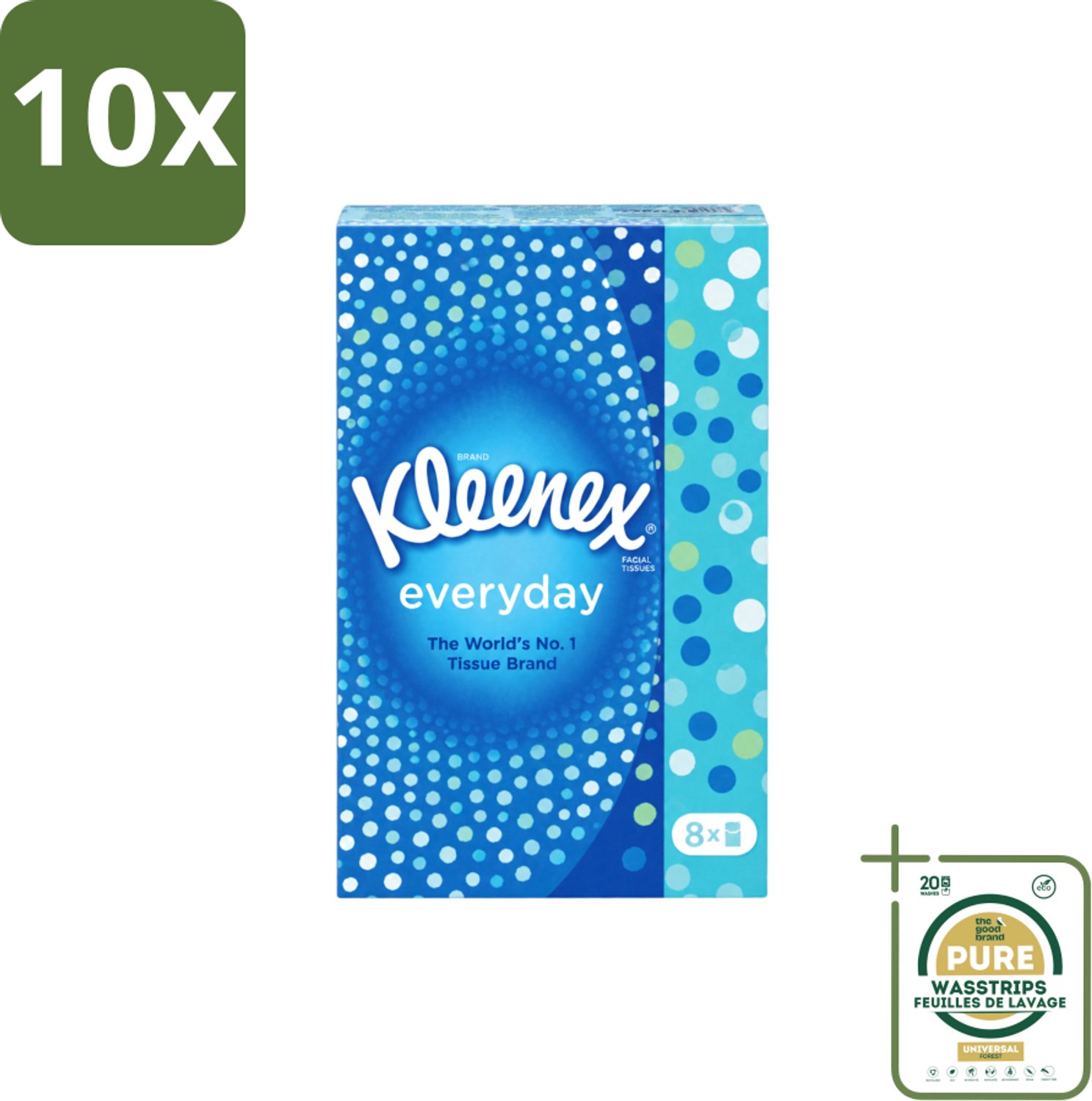 10 x Kleenex - Zakdoekjes - Everyday - 8 Pakjes Zakdoekjes - Wasstrips - Zakdoekjes - Schoonmaak - Reinigen - Vlekken - Dagelijks Gebruik