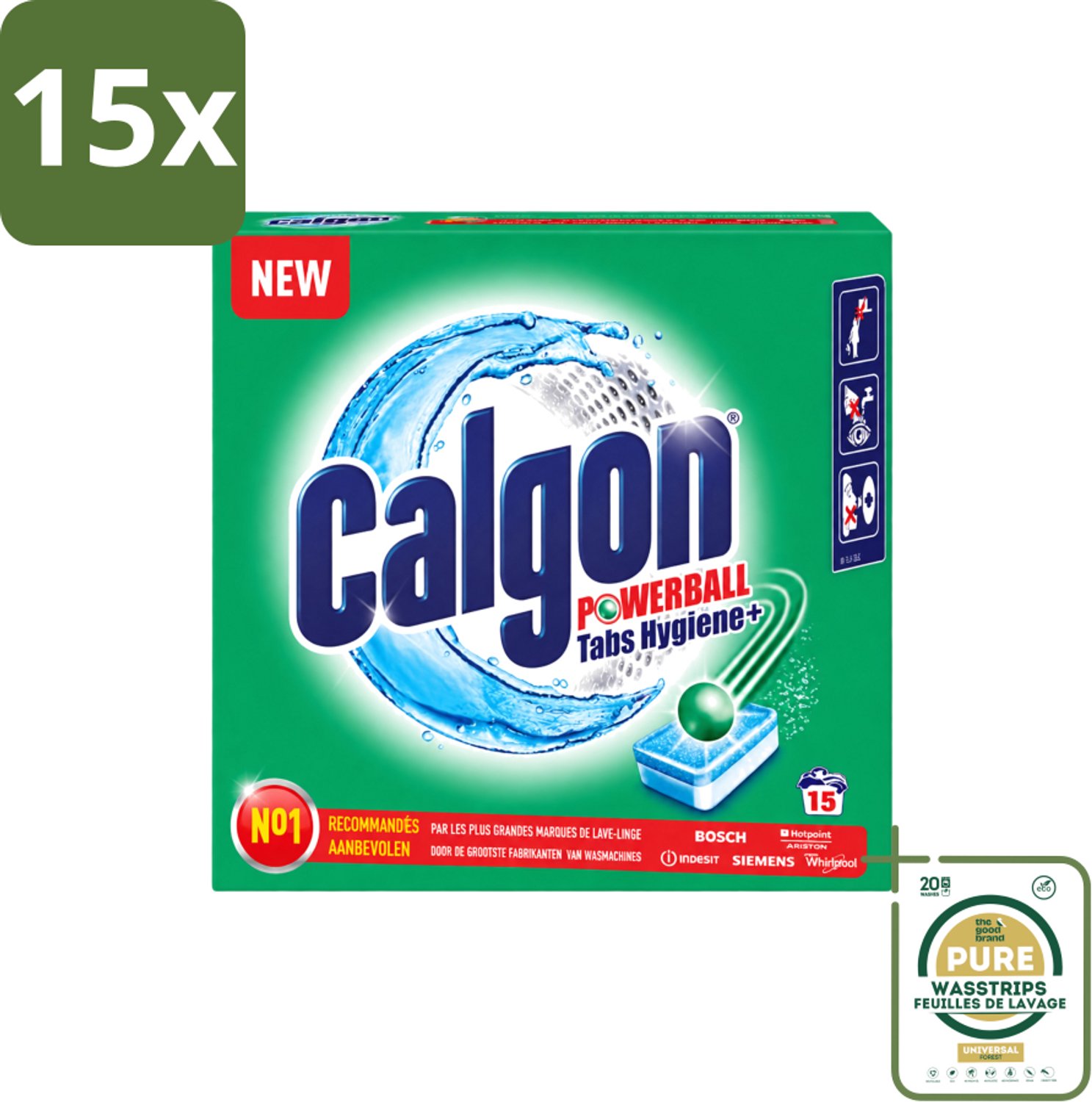 15 x Calgon - Wasmachinereiniger - Tegen Kalk - 15 Tabletten - Wasstrips - Wasmachine Reinigen - Kalkvoorkomen - Wasmachine Beschermen - Wasmachine Onderhouden - Wasmachine Tabletten