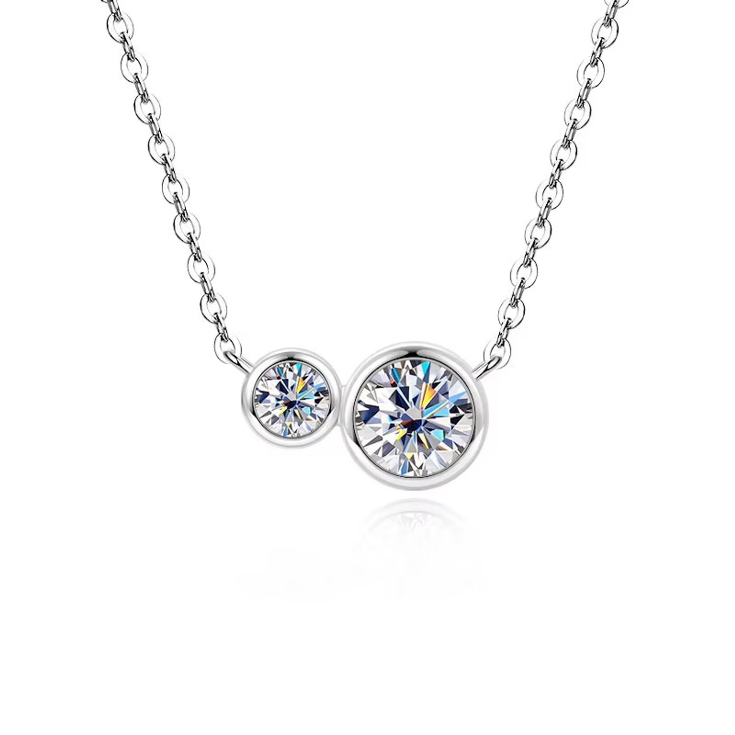 Selevie Ketting Witgoud met Dubbele Ronde Moissanite – 1 ct D Kleur VVS1 – Elegante Two Stone Necklace