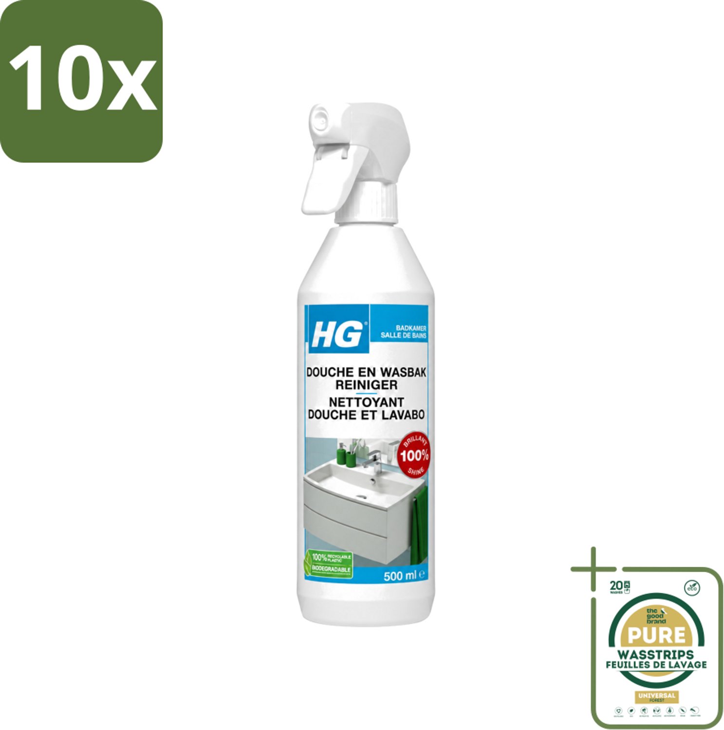 10 x HG - Badkamer - Douche-& Wasbakreiniger - Spray - Extra Glans - 500 ml - Wasstrips - Badkamer Reinigen - Douche Reinigen - Wasbak Reinigen - Kalk Verwijderen - Zeepresten Verwijderen