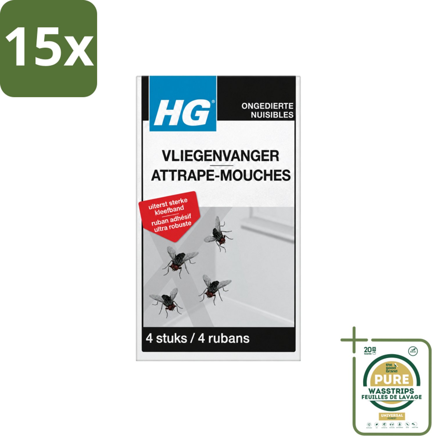 15 x HG X - Vliegenvanger - Sterke Kleefband - 4 Vliegenvangers - Wasstrips - Vliegenvanger - Vliegen Vangen - Kleefband - Vliegbestrijding - Vliegbeheersing
