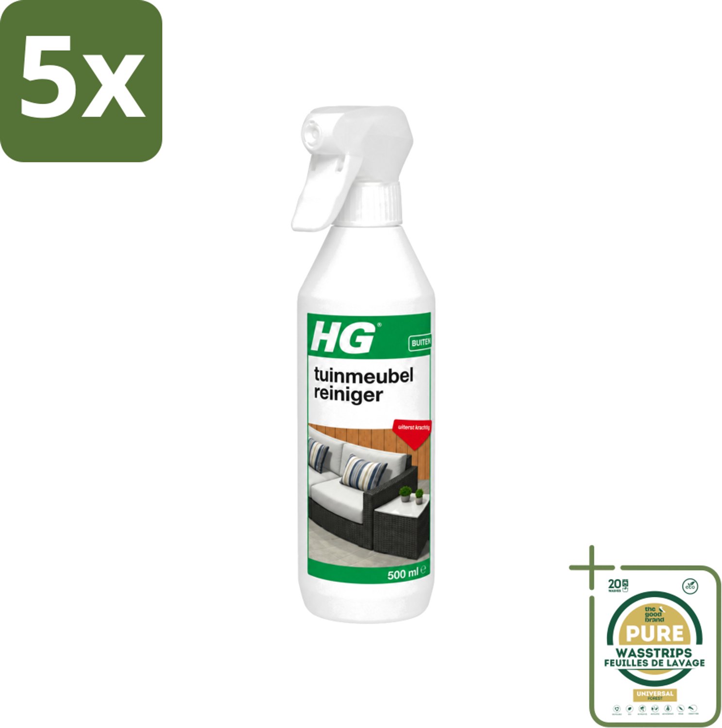 5 x HG - Buiten - Tuinmeubelreiniger - Uiterst Krachtig - 500 ml - Wasstrips - Tuinmeubel Reinigen - Tuinmeubel Reiniger - Buitenmeubel Reinigen - Meubel Reinigen - Vervuiling Verwijderen