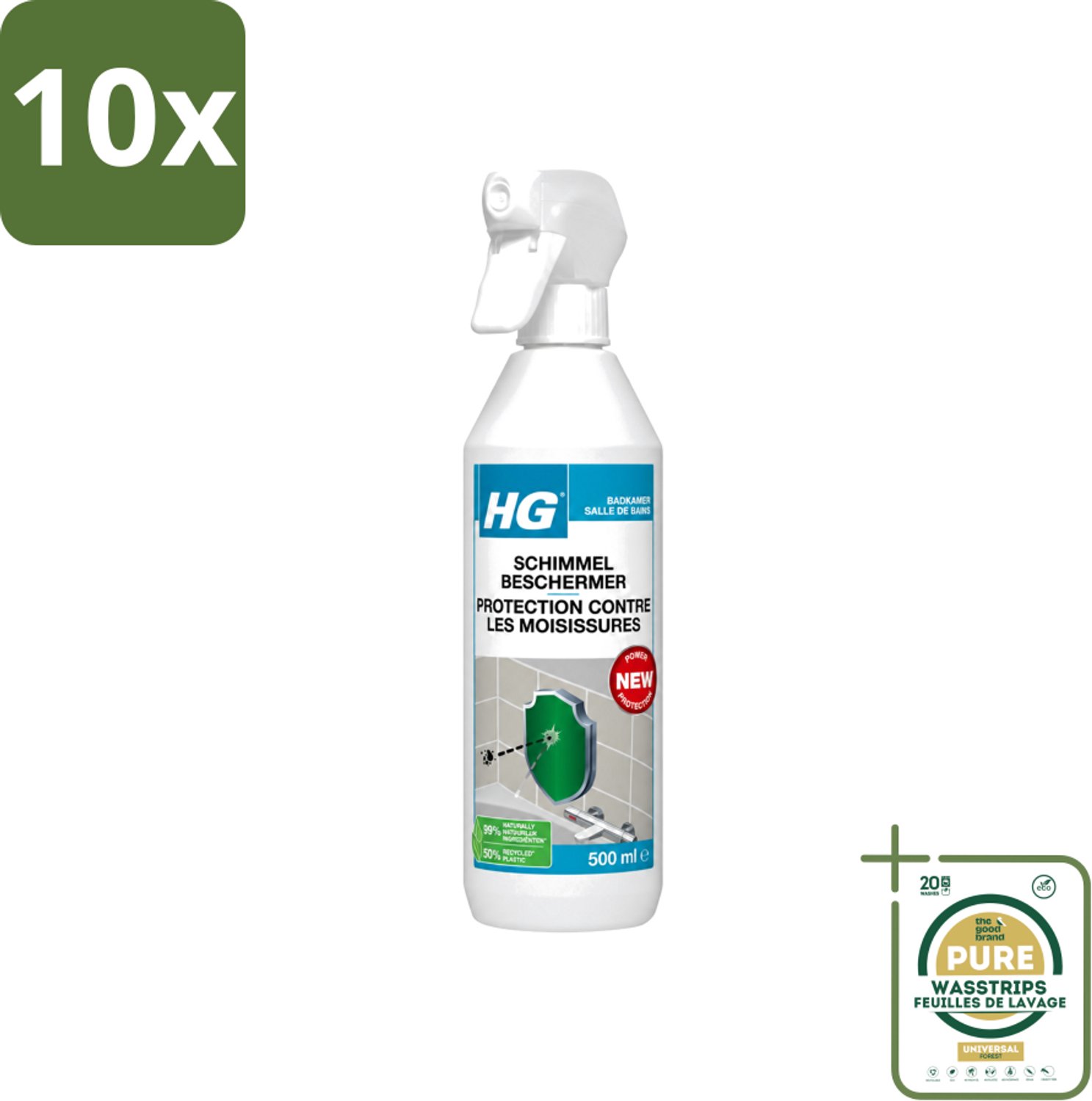 10 x HG - Badkamer - Schimmel Beschermer - Sterk Beschermend - 500 ml - Wasstrips - Schimmelbescherming - Vochtbescherming - Badkamerbescherming - Schimmelgroei - Vochtplekken