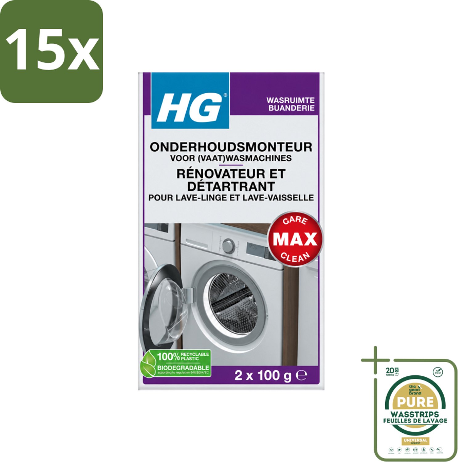 15 x HG - Onderhoudsmonteur Voor (Vaat)Wasmachines - 2 tot 4 Behandelingen - Wasstrips - Wasmachine Onderhoud - Vaatwasser Onderhoud - Wasmachine Reinigen - Vaatwasser Reinigen - Kalk Verwijderen
