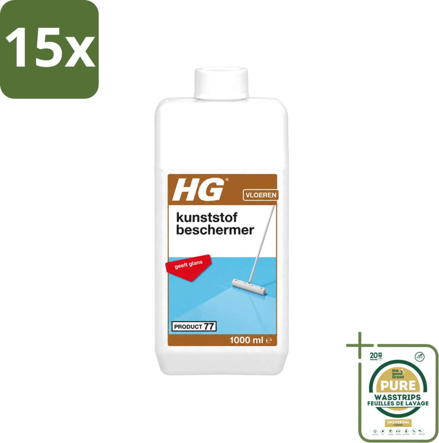 15 x HG - Kunststofbeschermer - Polymeer Emulsie - Geeft Glans - Maskeert Slijtageplekken - 1L - Wasstrips - Kunststofbeschermer - Glans - Beschermfilm - Slijtage - Krassen