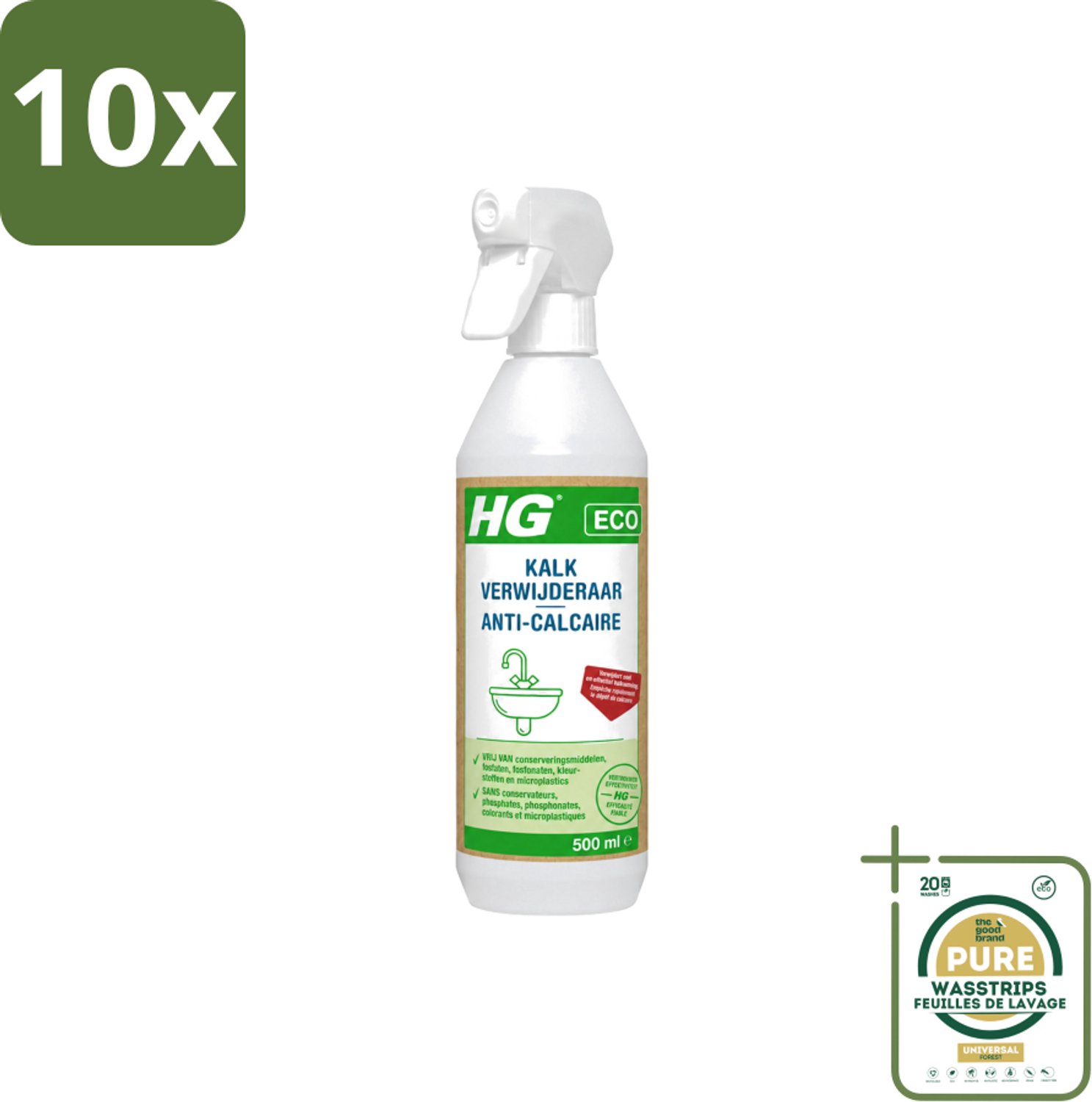 10 x HG ECO - Kalkverwijderaar - Snel & Effectief - Glanzend Resultaat - 500 ml - Wasstrips - Kalkverwijderaar - Kalkaanslag - Milieuvriendelijk - Natuurlijke Ingrediënten - Conserveringsmiddelen