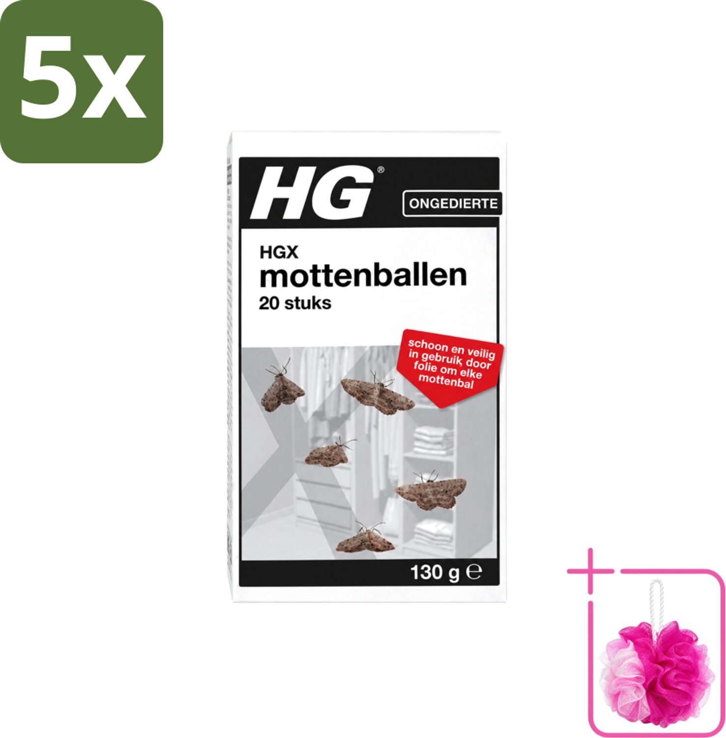 5 x HG X - Ongedierte - Mottenballen - Schoon & Veilig - 20 Mottenballen - Bulkverpakking - Mottenbestrijding - Douchemop - Mottenballen