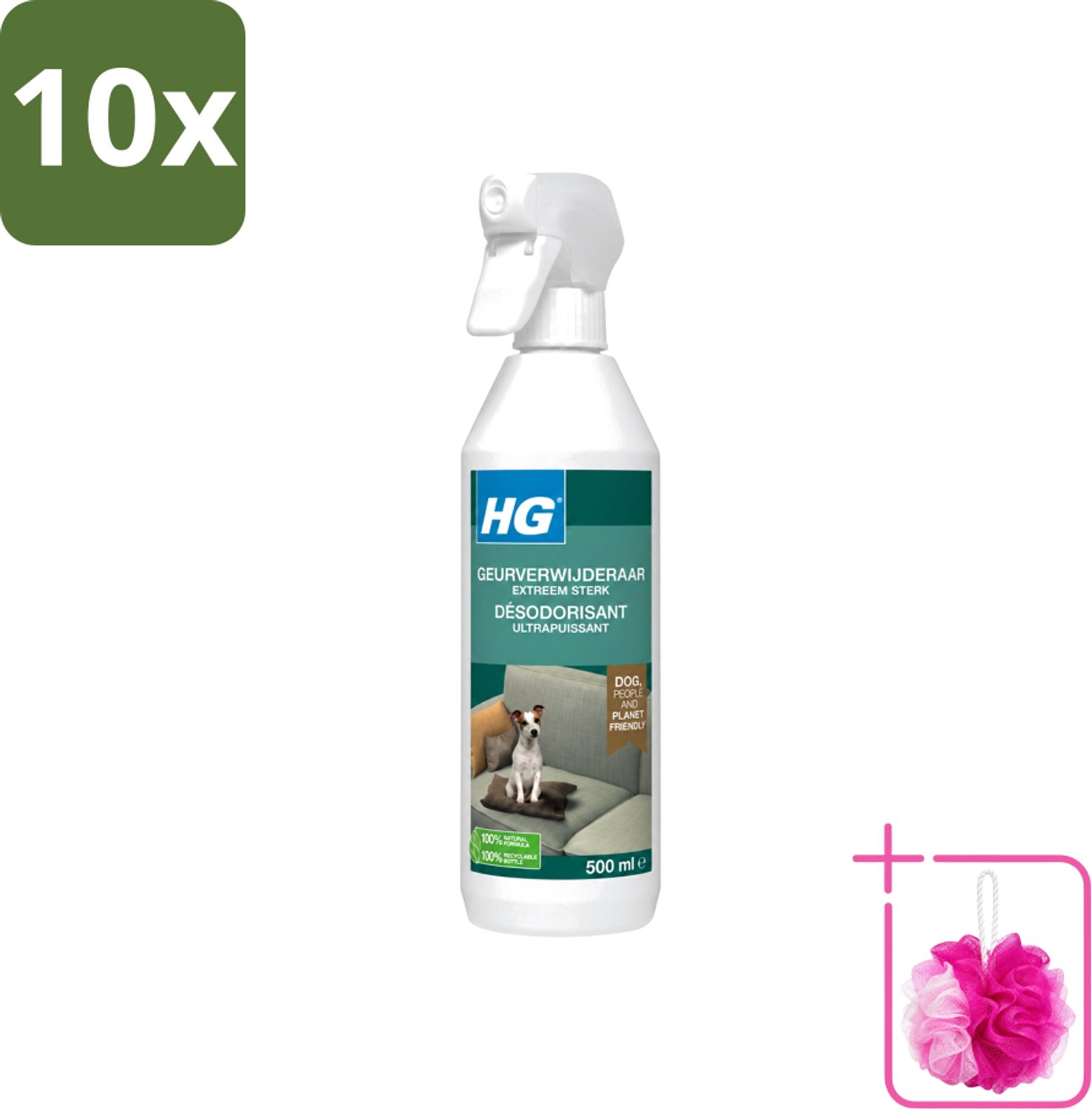 10 x HG - Geurverwijderaar Hond Spray - Extreem Sterk - Werkt Binnen 30 Minuten - 100% Biologisch - 500 ml - Bulkverpakking - Geurverwijderaar hond - Douchemop - Hond geur