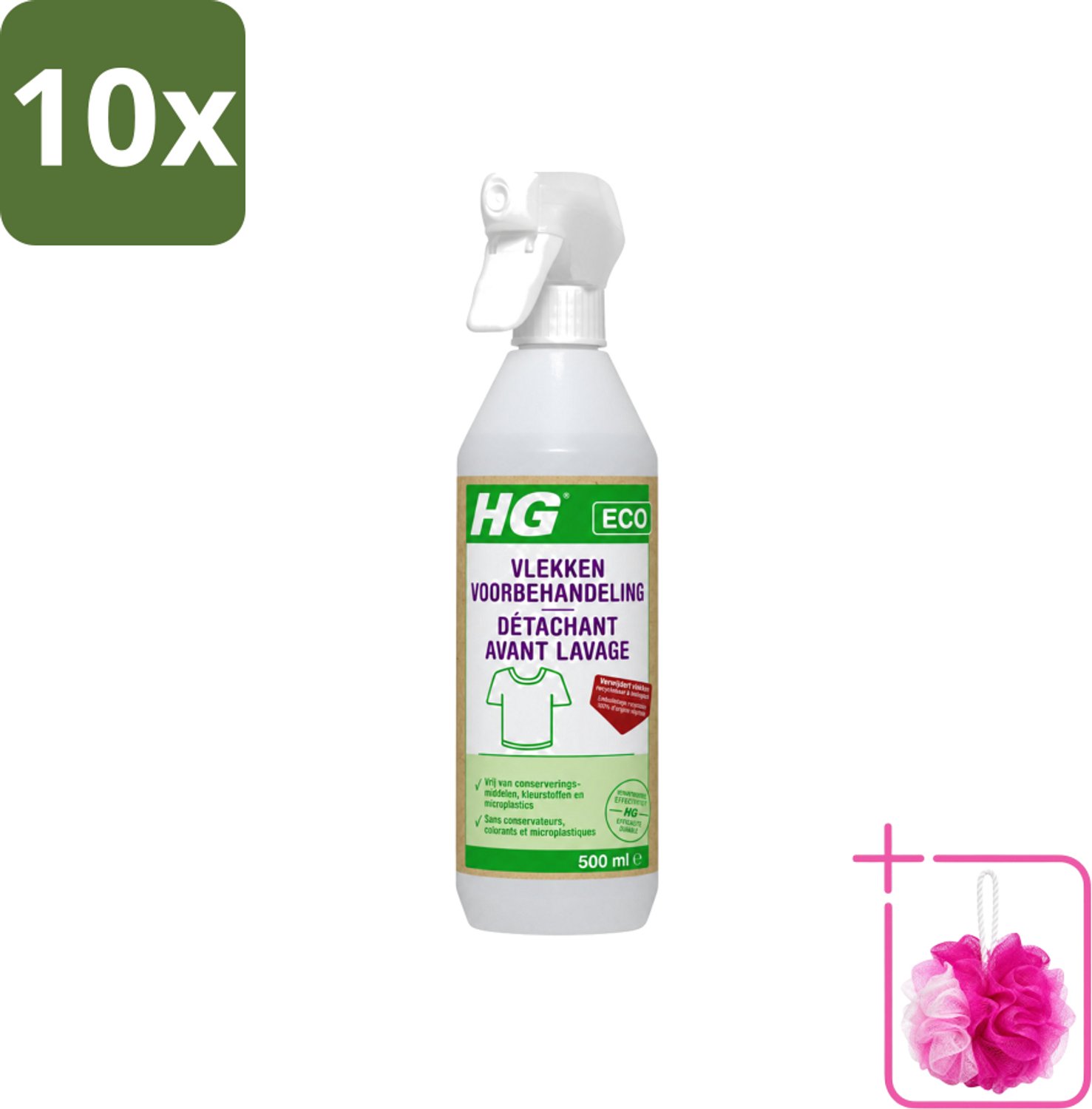 10 x HG ECO - Vlekken Voorbehandeling - Duurzame Vlekkenverwijderaar - 500 ml - Bulkverpakking - Vlekken voorbehandeling - Douchemop - Eco vlekken behandeling