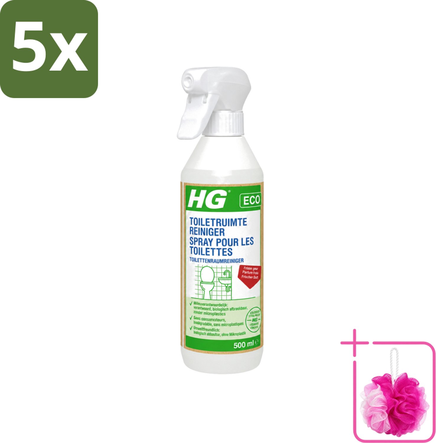 5 x HG ECO - Toiletruimte Reiniger - Frisse Geur - Ecologisch Verantwoord - 500 ml - Bulkverpakking - Toiletruimtereiniger - Douchemop - Hygiëne