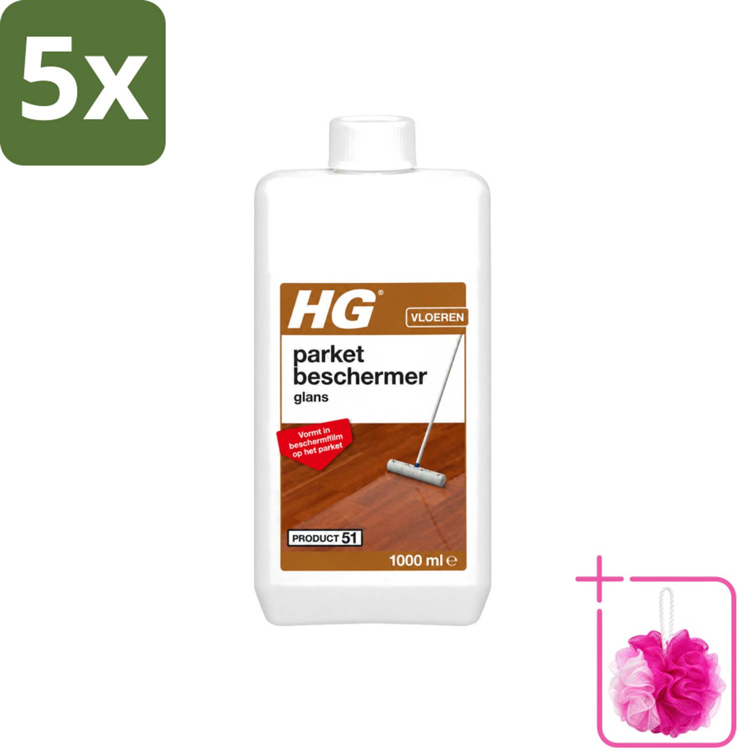 5 x HG - Parket Beschermer Glans - Vloeibare Emulsie - Vormt in Beschermfilm - 1L - Bulkverpakking - Parket beschermer - Douchemop - Slijtage bescherming