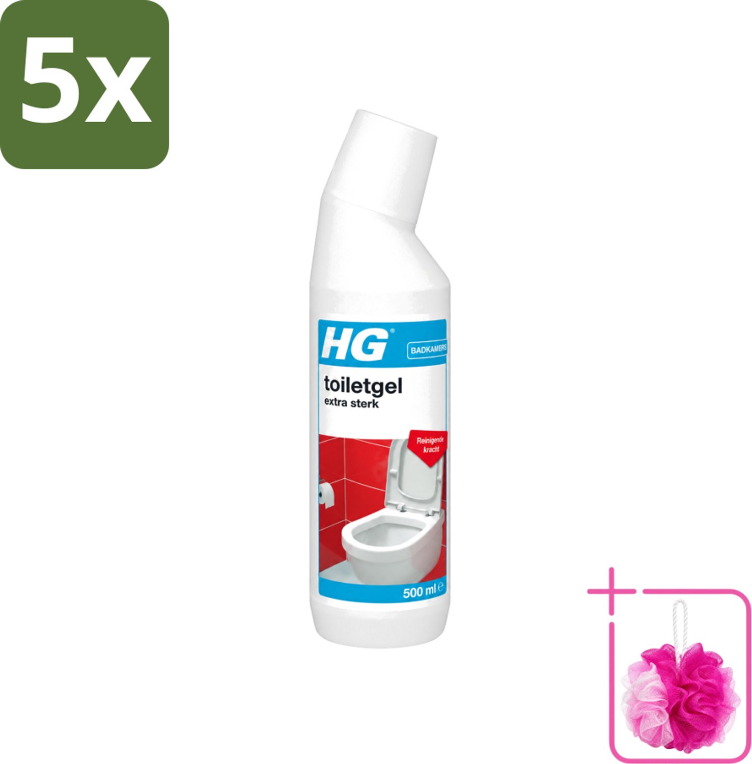 5 x HG - Badkamers - Toiletgel Extra Sterk - Reinigende Kracht - 500 ml - Bulkverpakking - Toiletgel - Douchemop - Toilet reinigen