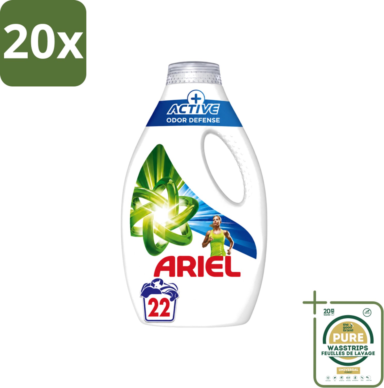 20 x Ariel – Vloeibaar Wasmiddel – Active Odor Defense – 990 ml – 22 wasbeurten - Wasstrips - Geurverwijdering Was - Sportkleding Wasmiddel - Vloeibaar Wasmiddel - Geurbestrijding - Wasmiddel Voor Activiteit