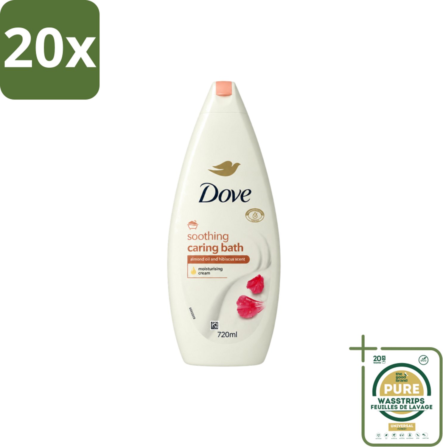 20 x Dove – Badcrème – Soothing Almond Oil & Hibiscus – 720 ml - Wasstrips - Douchegel - Huidverzorging - Kalmerend - Schuim - Amandelolie