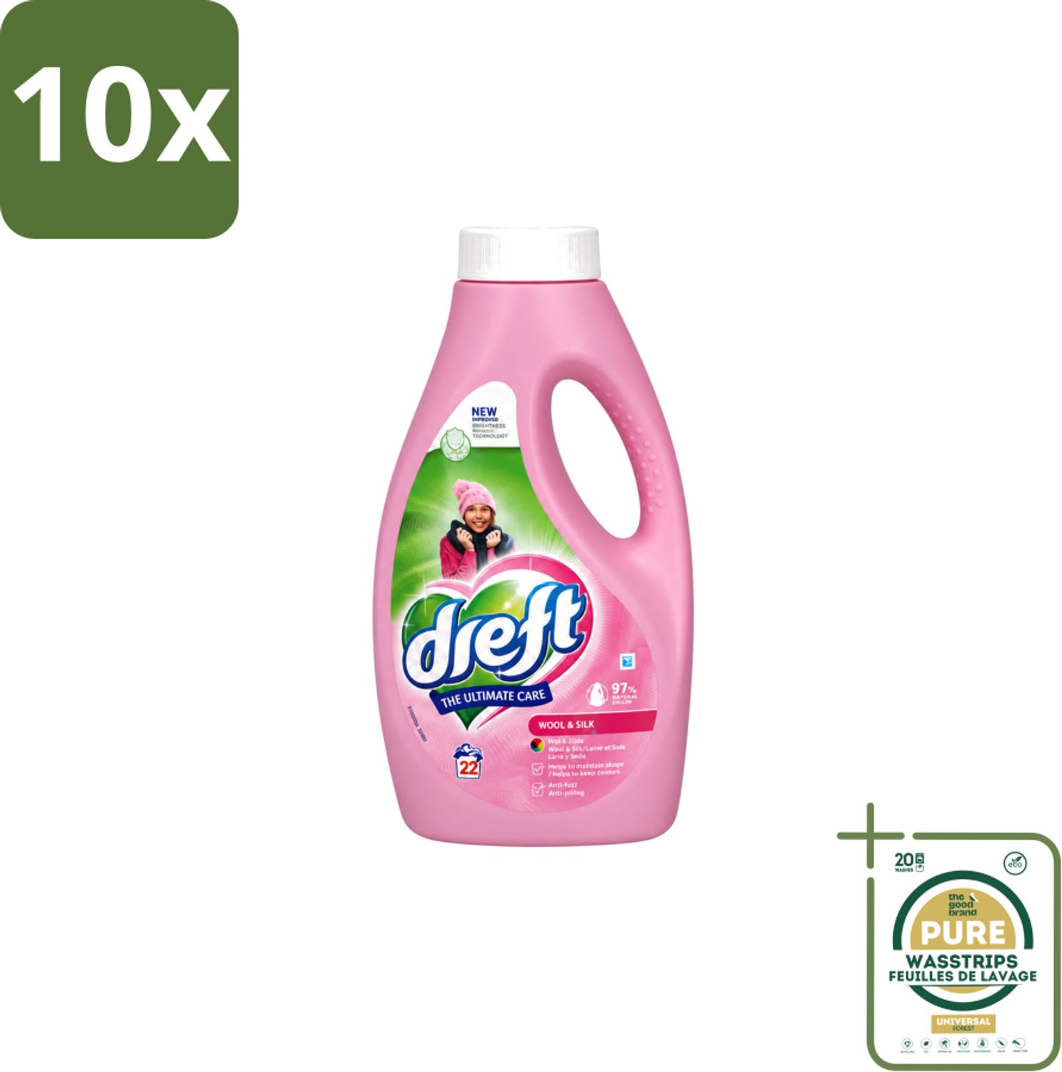 10 x Dreft – Vloeibaar Wasmiddel – Wol & Zijde – 22 Wasbeurten - Wasstrips - Wol En Zijde Wasmiddel - Delicate Stoffen Wasmiddel - Mild Wasmiddel - Fijnwas - Handwas