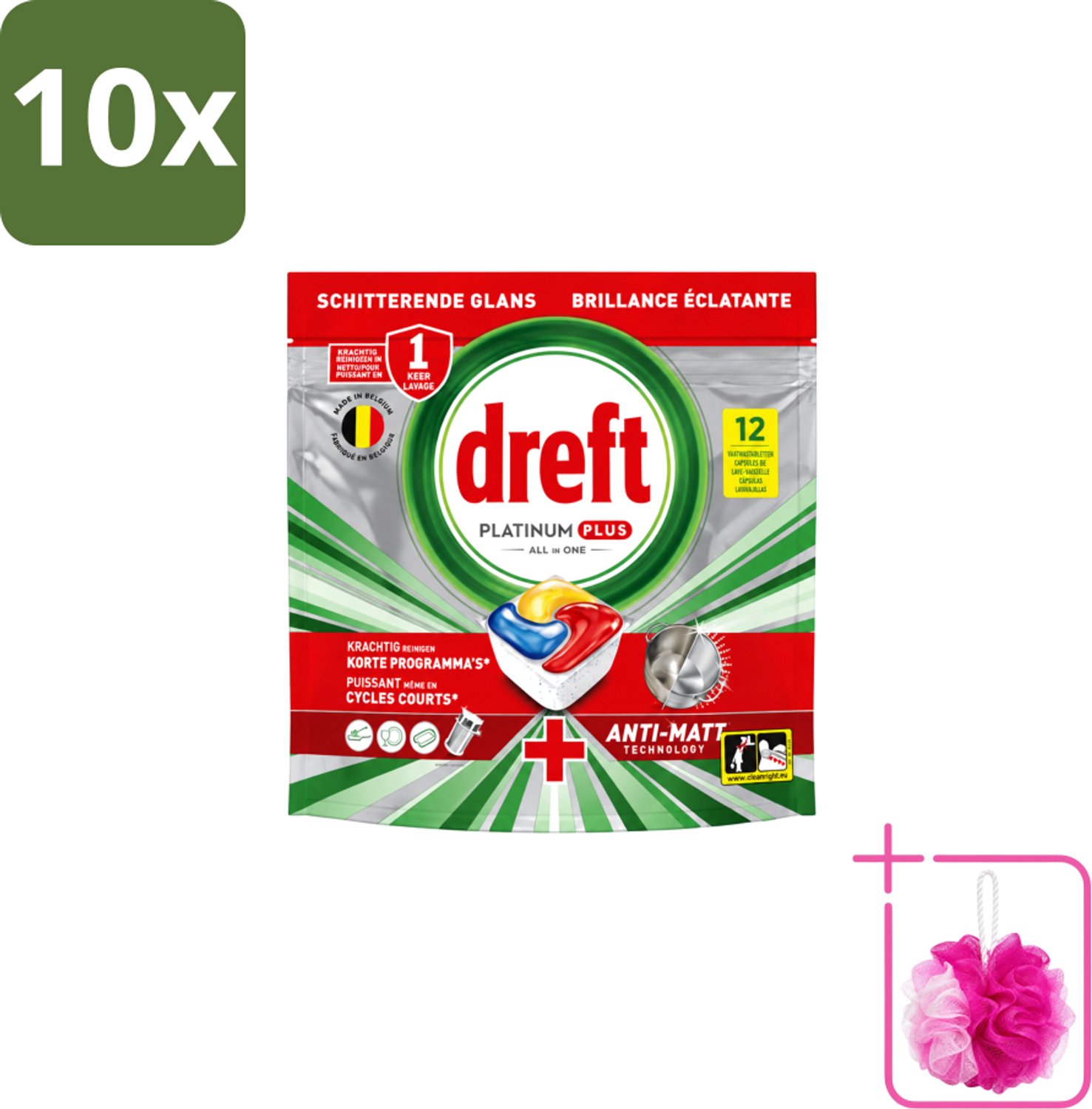 10 x Dreft – Vaatwastabletten – Platinum Plus All-in-One – Lemon – 12 Tabletten - Bulkverpakking - Vaatwasmiddelen - Douchemop - Vaatwastabletten