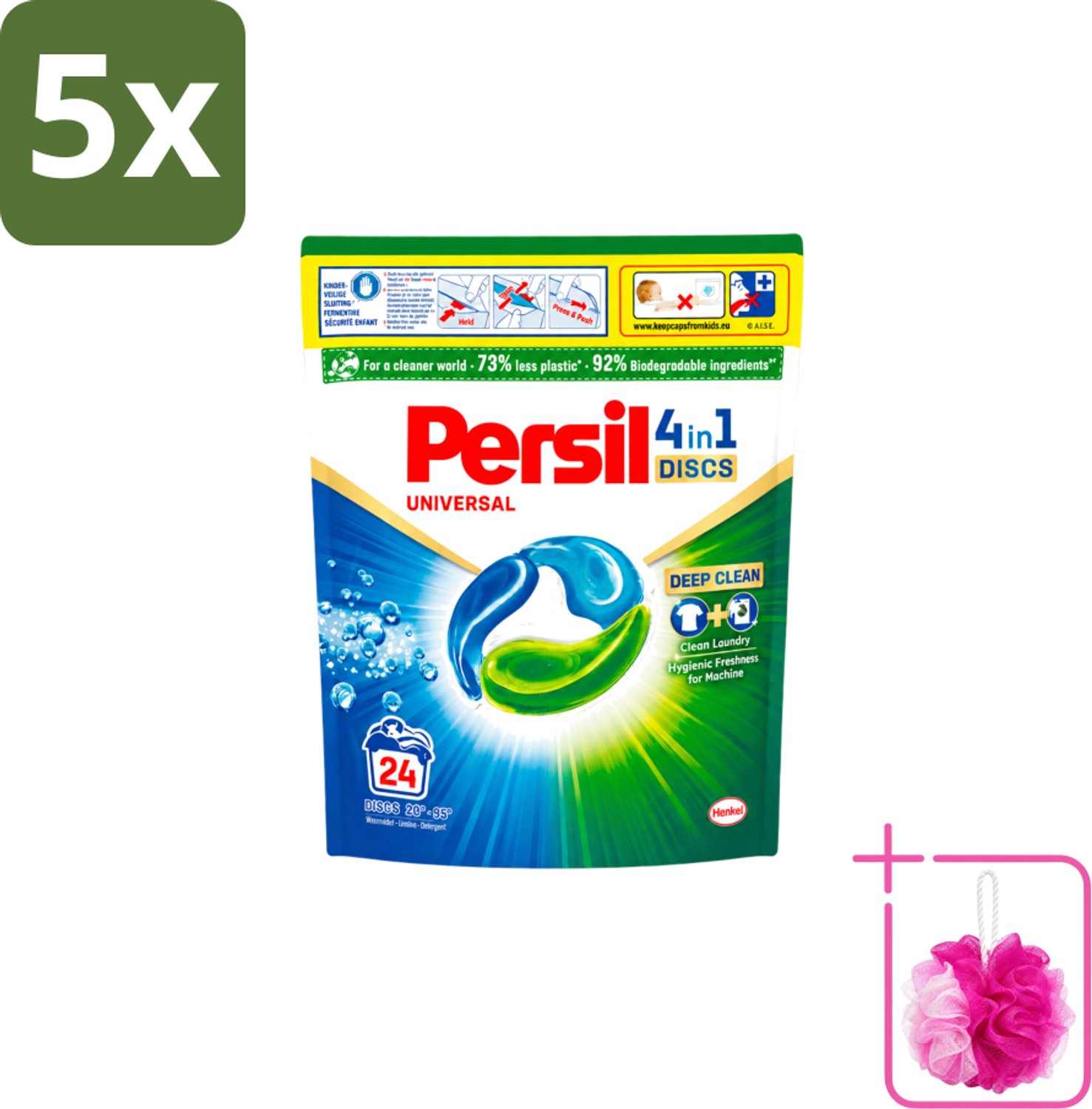5 x Persil – Wasmiddel Discs – Universeel - 24 Capsules - Bulkverpakking - Wasmiddel - Douchemop - Wascapsules