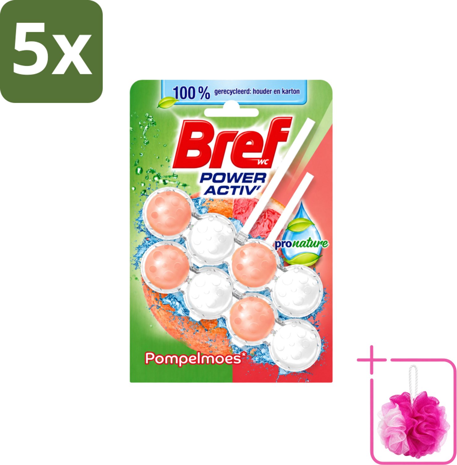 5 x Bref – Toiletblok – Pronature Pompelmoes – Duo Pack - Bulkverpakking - Bref Pronature - Douchemop - Pompelmoes Toilet