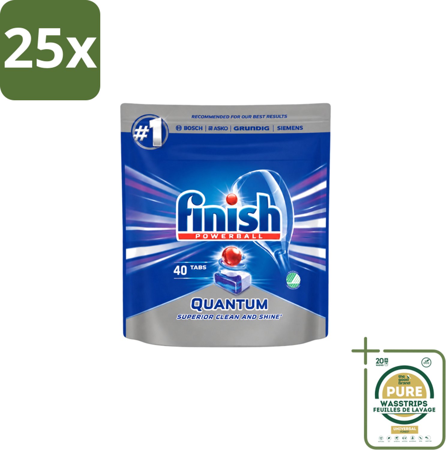 25 x Finish – Vaatwastabletten – Quantum Regular – 40 Capsules - Wasstrips - Vaatwastabletten - Vaatwasser - Vaat Reinigen - Vaatwasser Tablet - Vaatwasser Tabletten