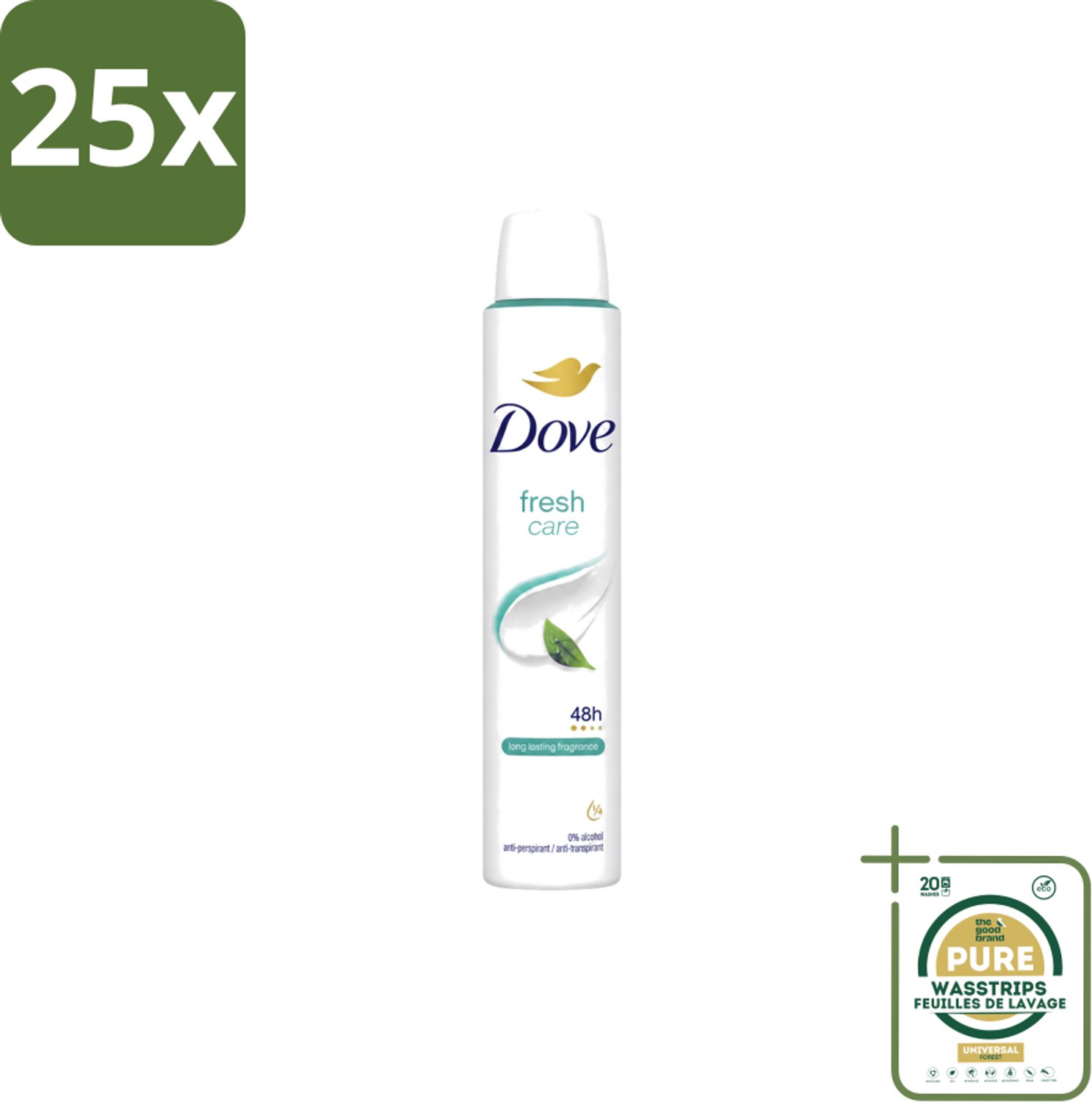 25 x Dove – Deodorant Spray – Fresh Care – 200 ml - Wasstrips - Anti-transpirant Spray - Zweetvermindering - Geurvermindering - Fris - Oksel