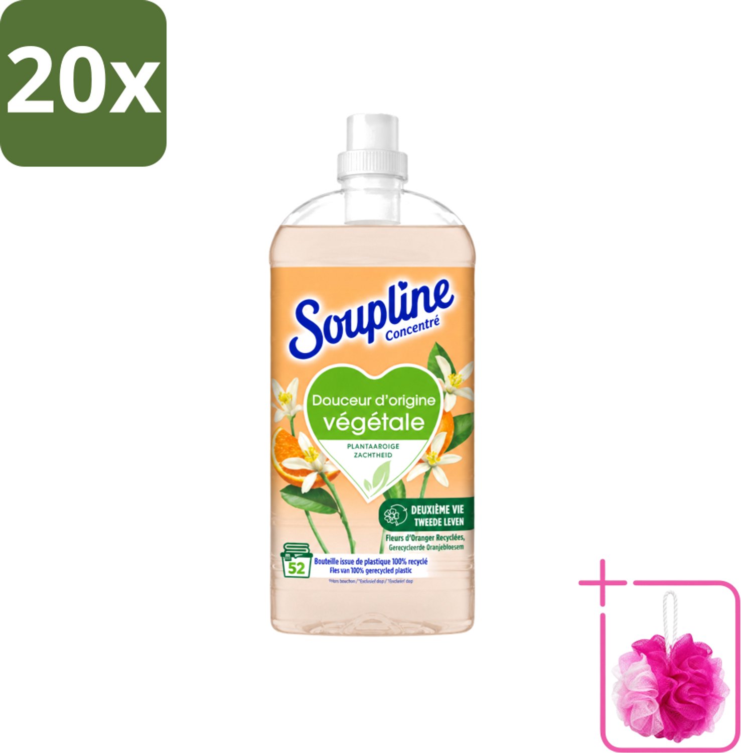 20 x Soupline - Wasverzachter - Oranjebloesem - 52 Wasbeurten - 1.3L - Bulkverpakking - Wasverzachter - Douchemop - Plantaardige zachtheid