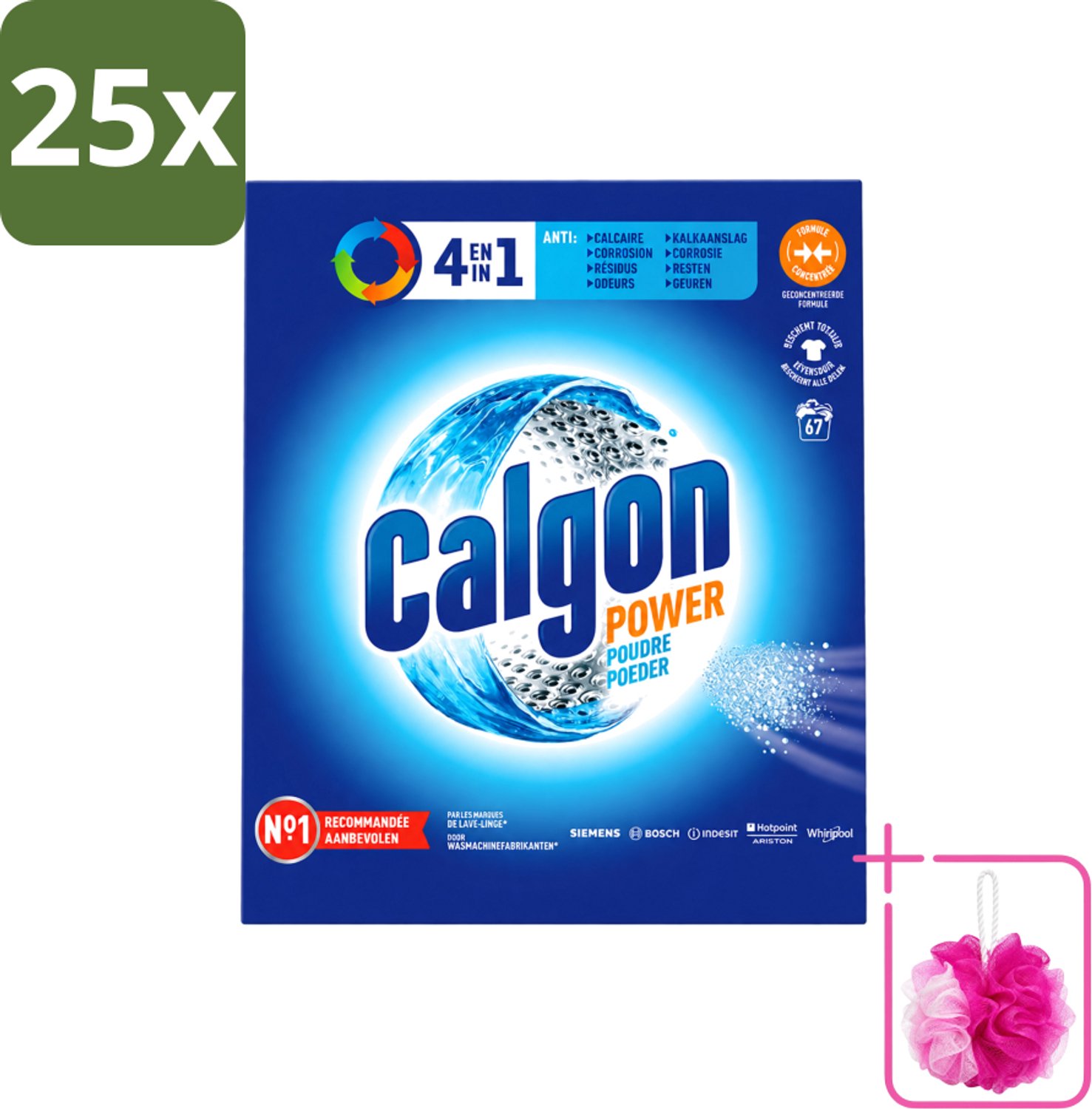 25 x Calgon - Wasmachinereiniger - Tegen Kalkaanslag / Corrosie / Wasmiddelresten / Geuren - 67 Wasbeurten - Bulkverpakking - Wasmachine reinigen - Douchemop - Kalkvoorkomen