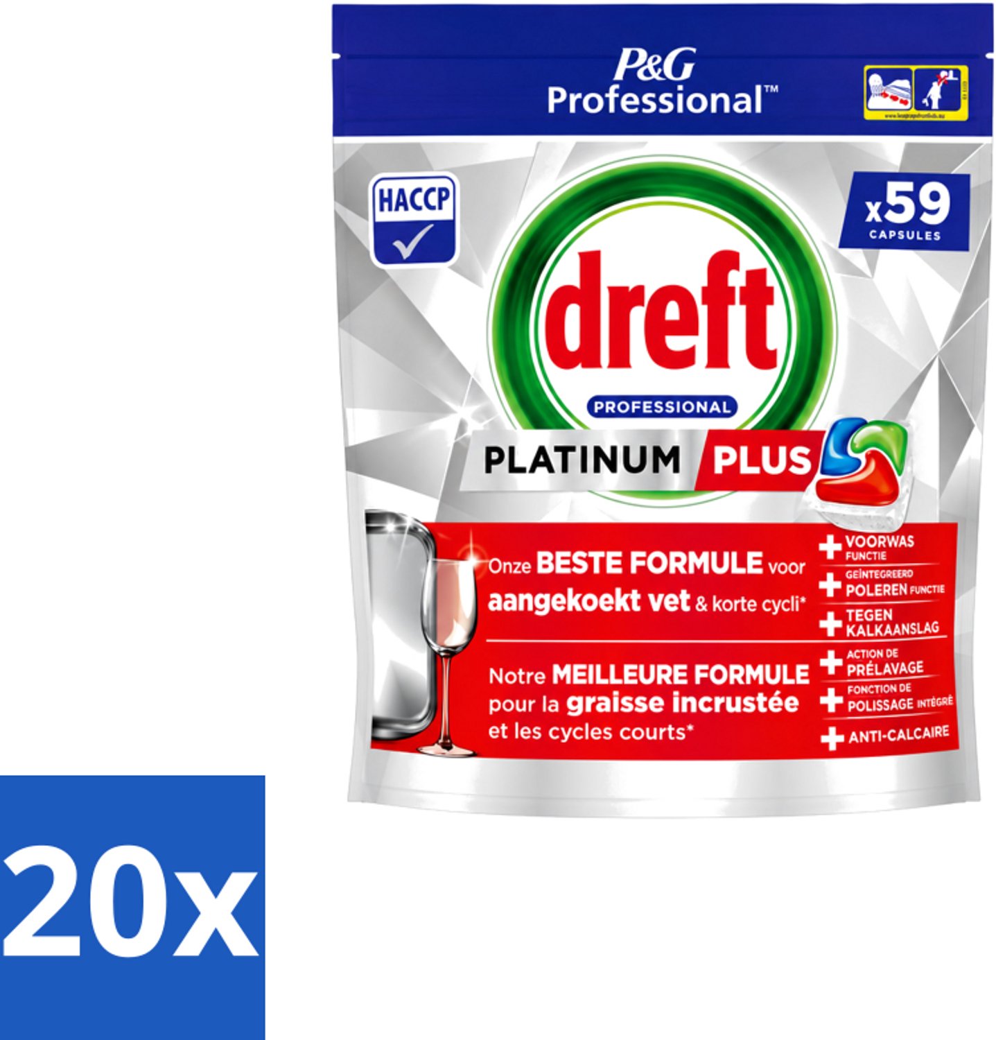 20 x Dreft – Vaatwastabletten – Platinum+ Regular – 59 Tabletten - Voordeelverpakking - 20 stuks
