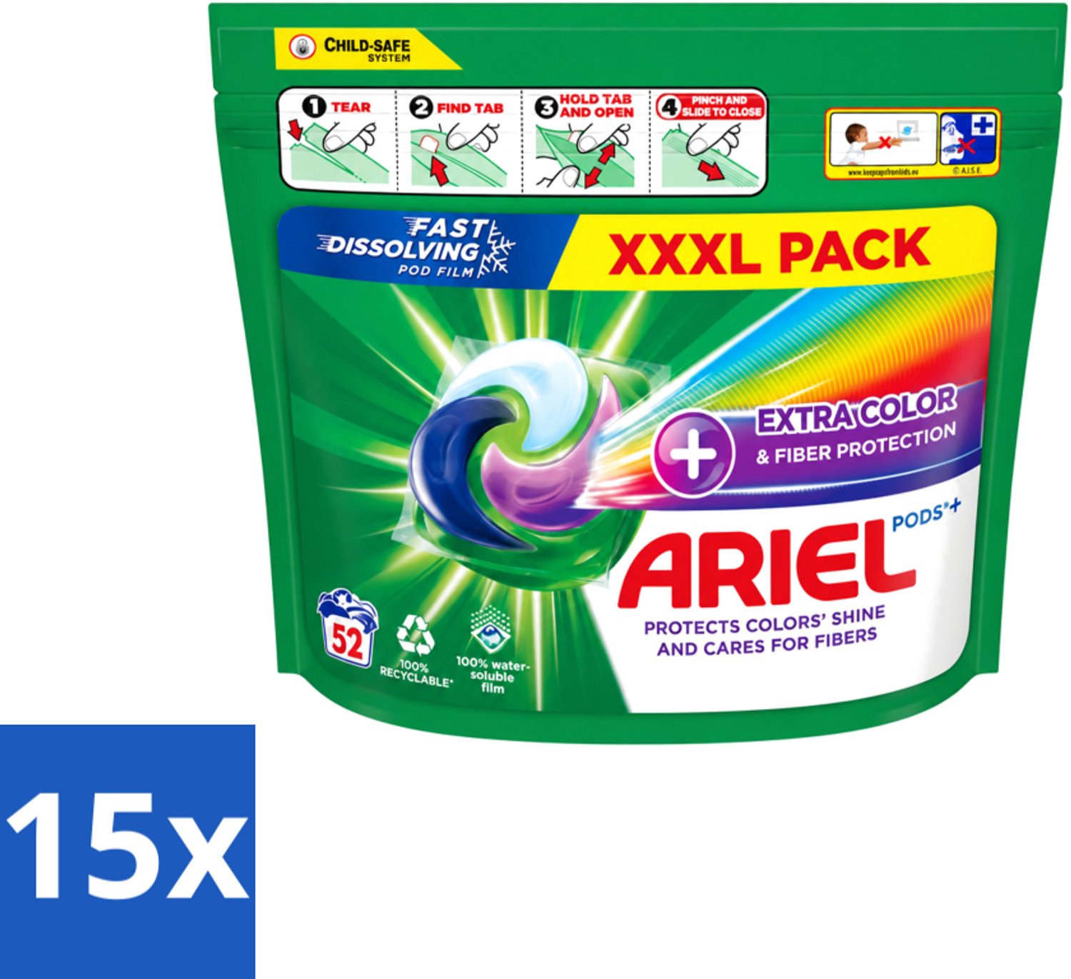 15 x Ariel – Waspods – Fiber Protection – 52 wasbeurten - Voordeelverpakking - 15 stuks
