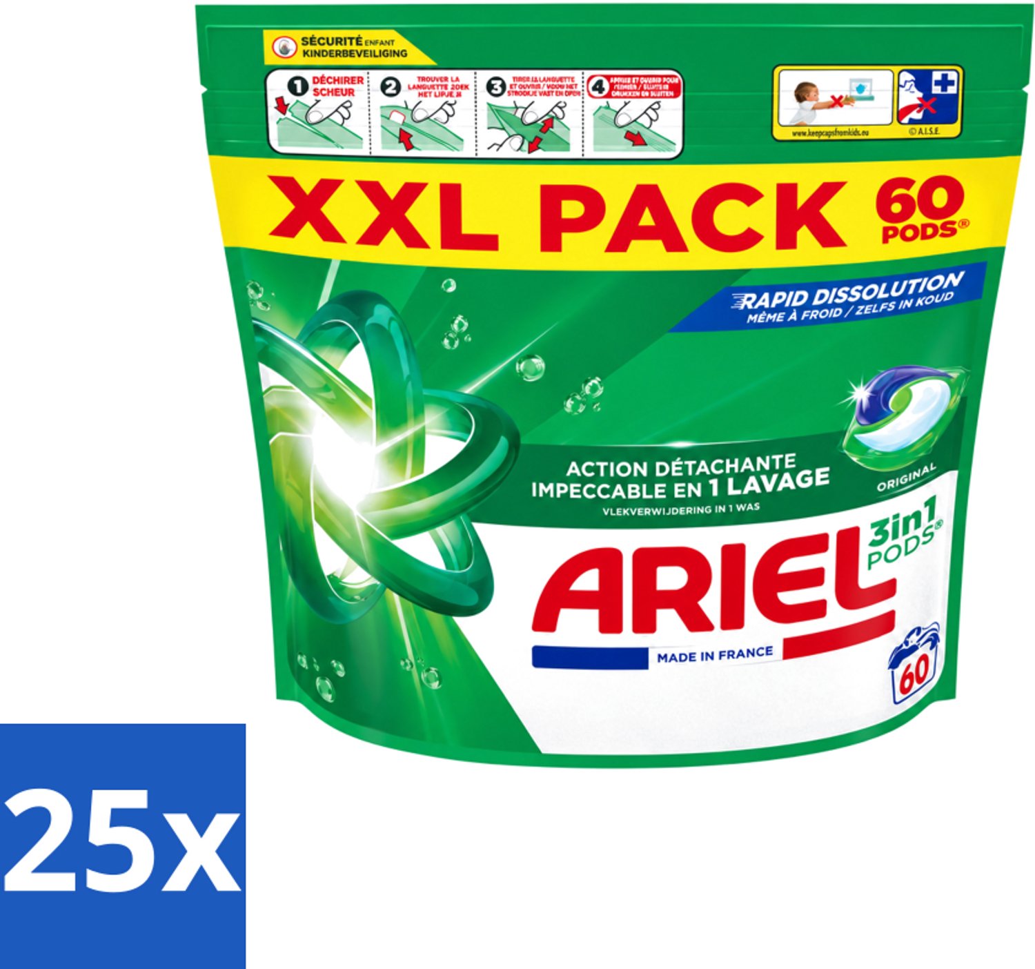 25 x Ariel – Pods 3in1 – Original – 60 wasbeurten - Voordeelverpakking - 25 stuks
