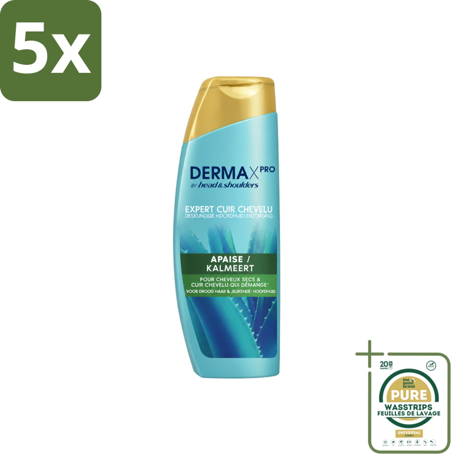 5 x Head & Shoulders - Shampoo - DermaXpro - Kalmeert - 225ml - Wasstrips - Kalmerend Shampoo - Anti-roos Shampoo - Droge Hoofdhuid - Jeukende Hoofdhuid - Roosverzorging