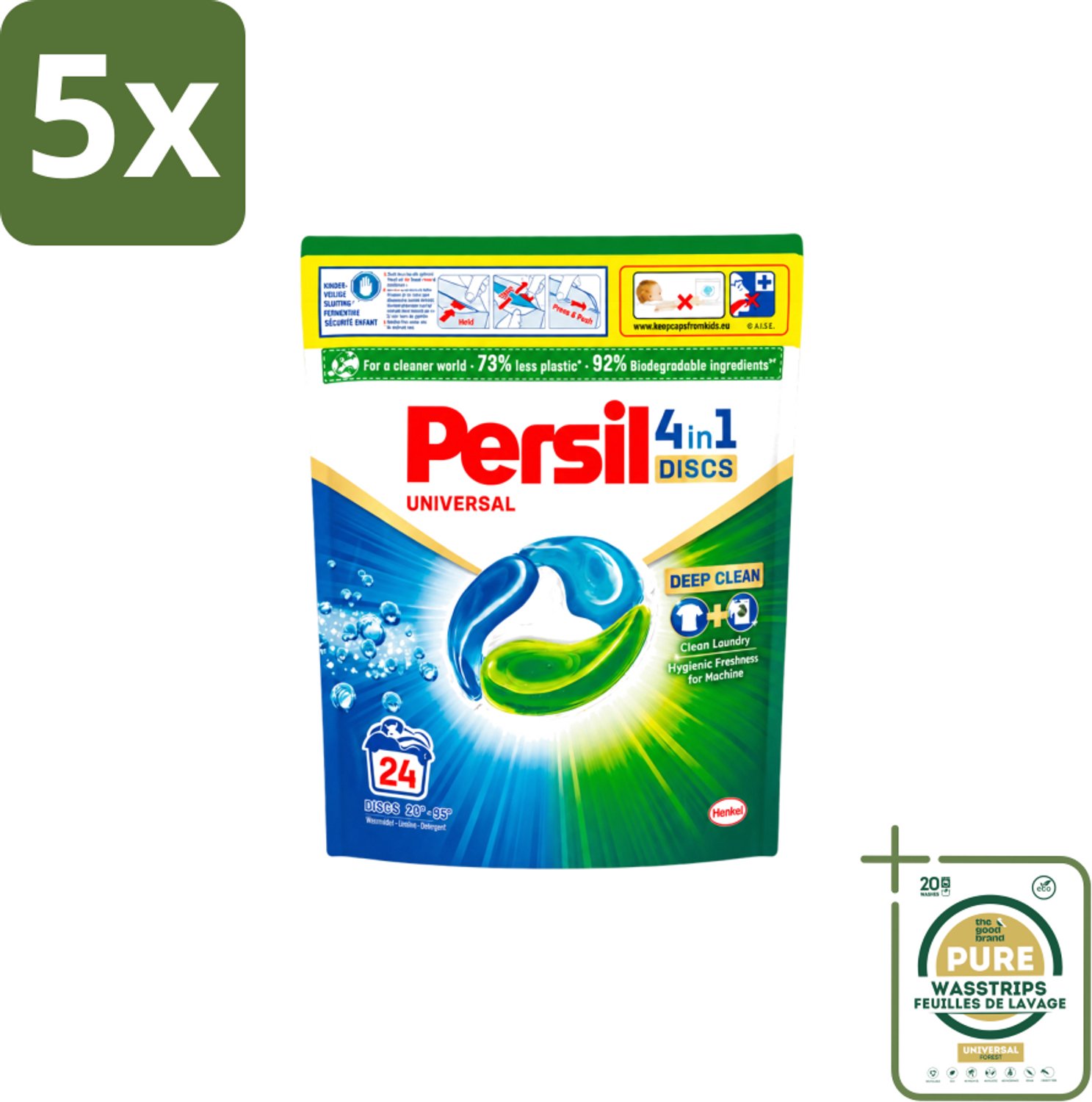 5 x Persil – Wasmiddel Discs – Universeel - 24 Capsules - Wasstrips - Wasmiddel - Wascapsules - Vlekverwijdering - Frisheid - Kleurbehoud