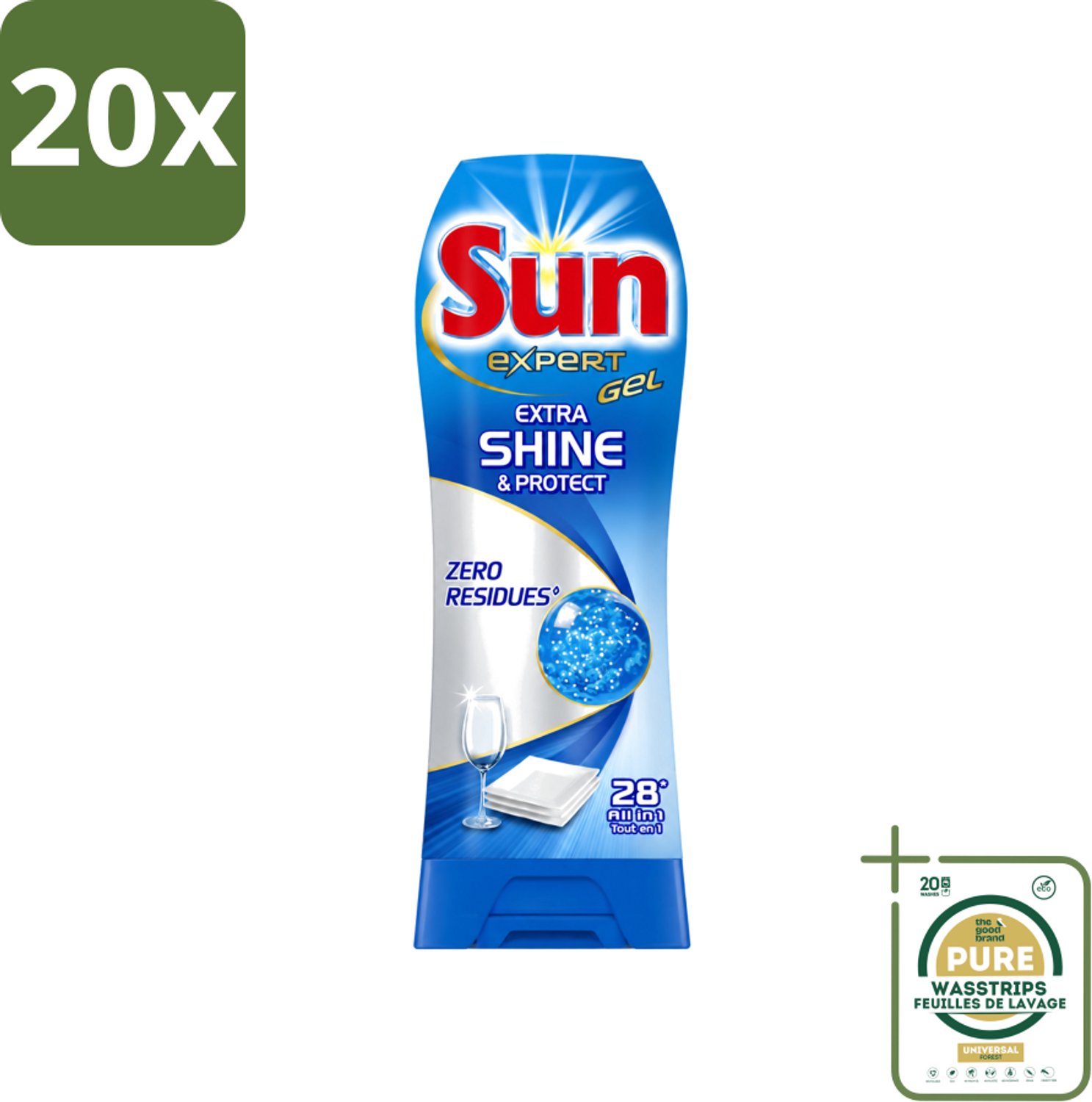 20 x Sun Expert Gel - Extra Shine & Protect - All-in-1 - Vaatwasmiddel Gel - 28 Wasbeurten - Wasstrips - Vaatwasgel - Vaatwas - Vaatwasbeurt - Vaatwasmiddel - Stralende Vaat