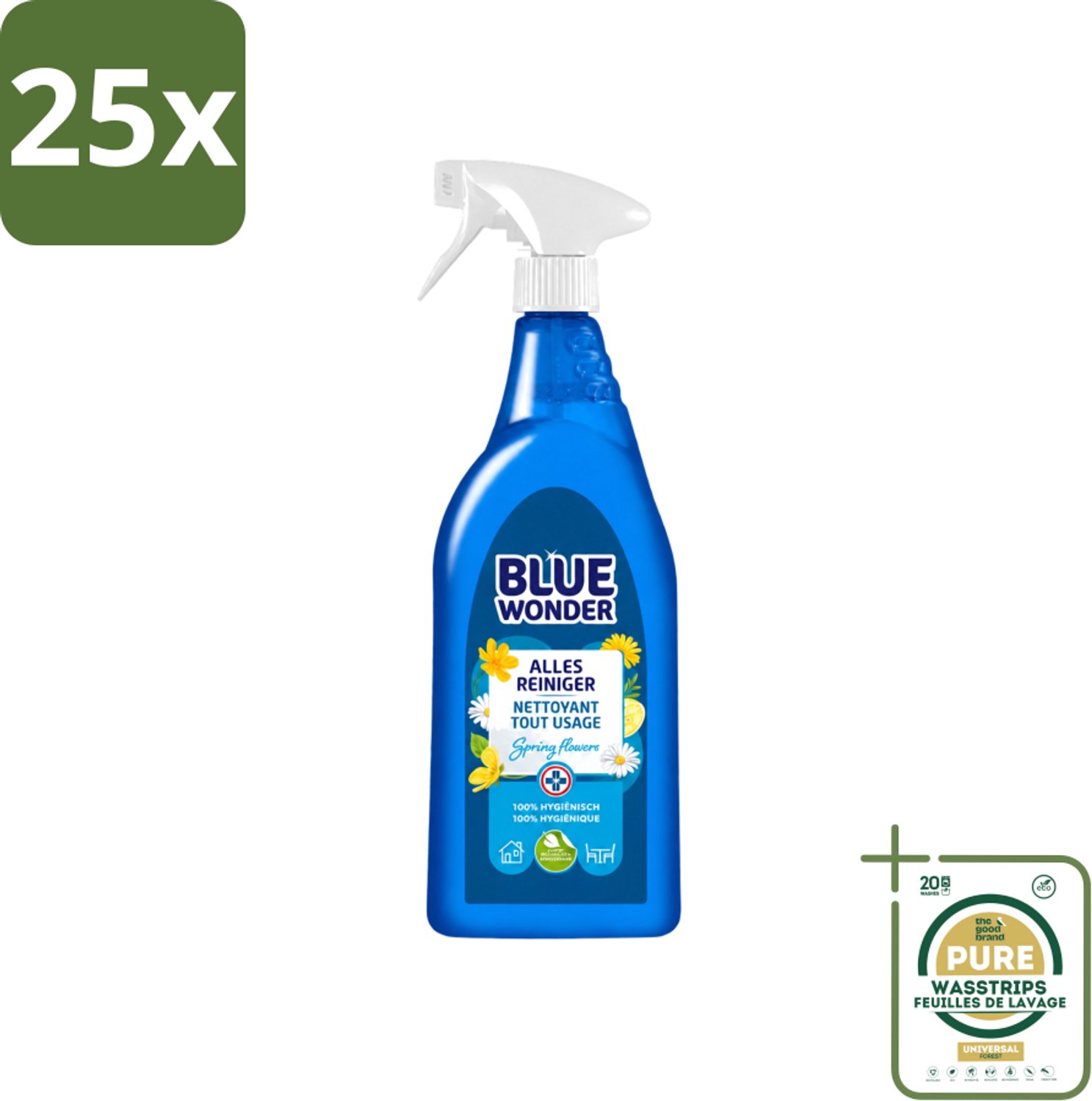 25 x Blue Wonder - Allesreiniger - Lente Bloemen - Hygiënisch - Biologisch Afbreekbaar - 750 ml - Wasstrips - Allesreiniger - Reinigings Spray - Lentegeur - Natuurlijke Reiniger - Biologisch Afbreekbaar