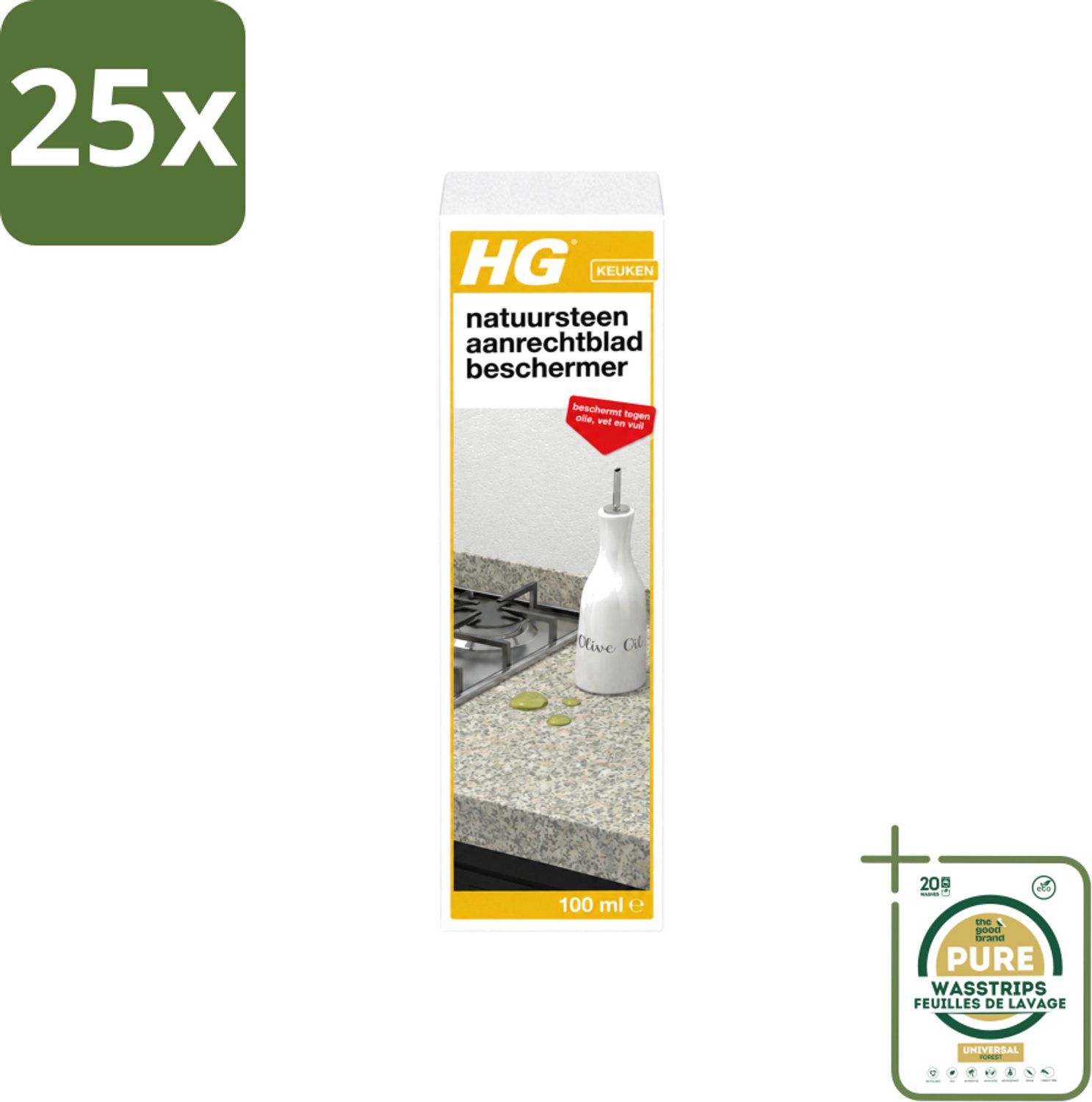 25 x HG - Natuursteen Aanrechtbladbeschermer - Beschermt Tegen Olie, Vet & Vuil - Inclusief doek - 100 ml - Wasstrips - Natuursteen Beschermer - Olie Bescherming - Vet Bescherming - Vuil Bescherming - Marmer Bescherming