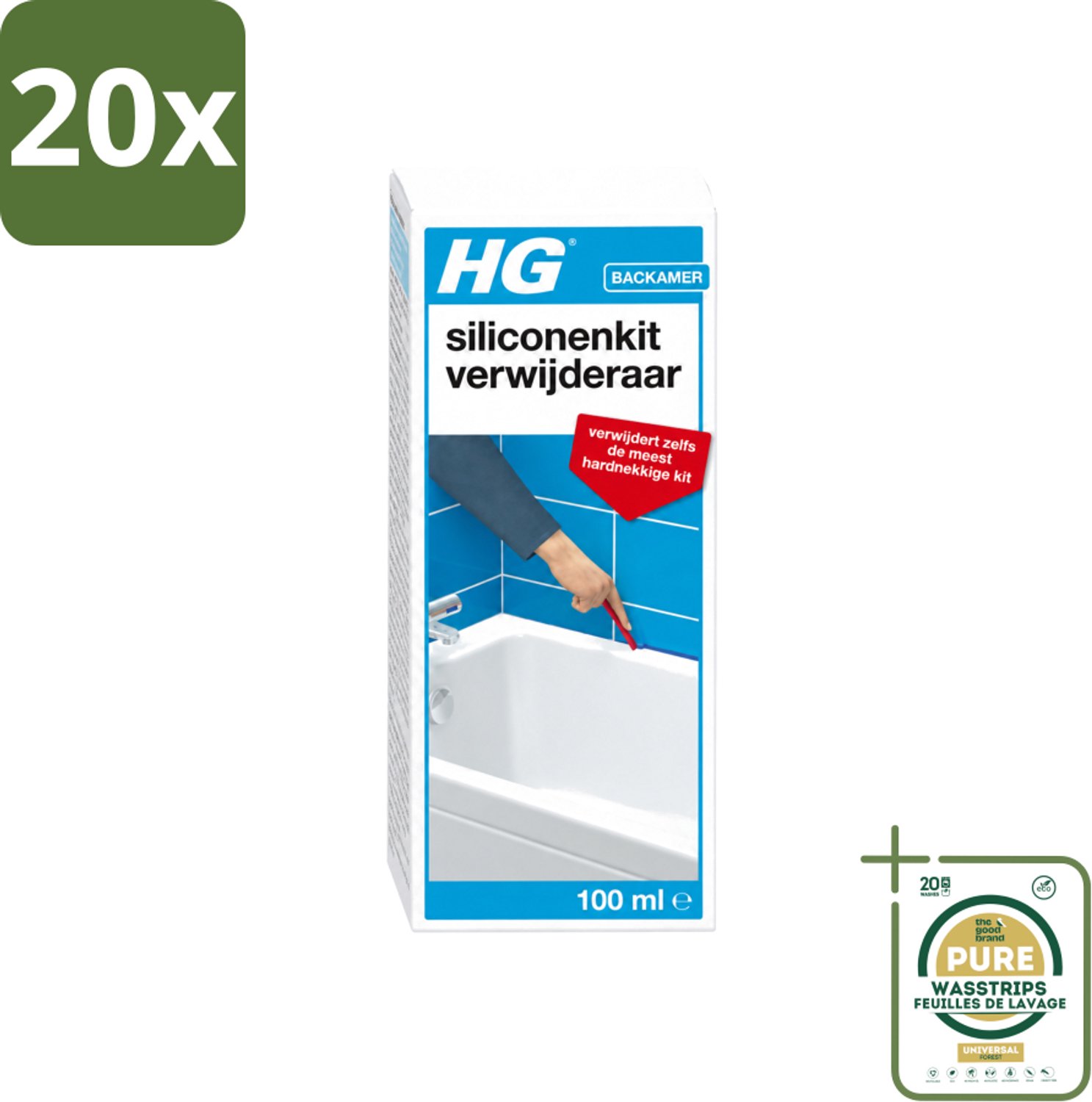 20 x HG - Siliconenkit Verwijderaar - Ook Tegen Hardnekkige Kit - Inclusief Borstel & Spatel - 100 ml - Wasstrips - Siliconenkit Verwijderaar - Kit Verwijderen - Kitresten Verwijderen - Siliconen Kit Verwijderen - Hardnekkige Kit Verwijderen