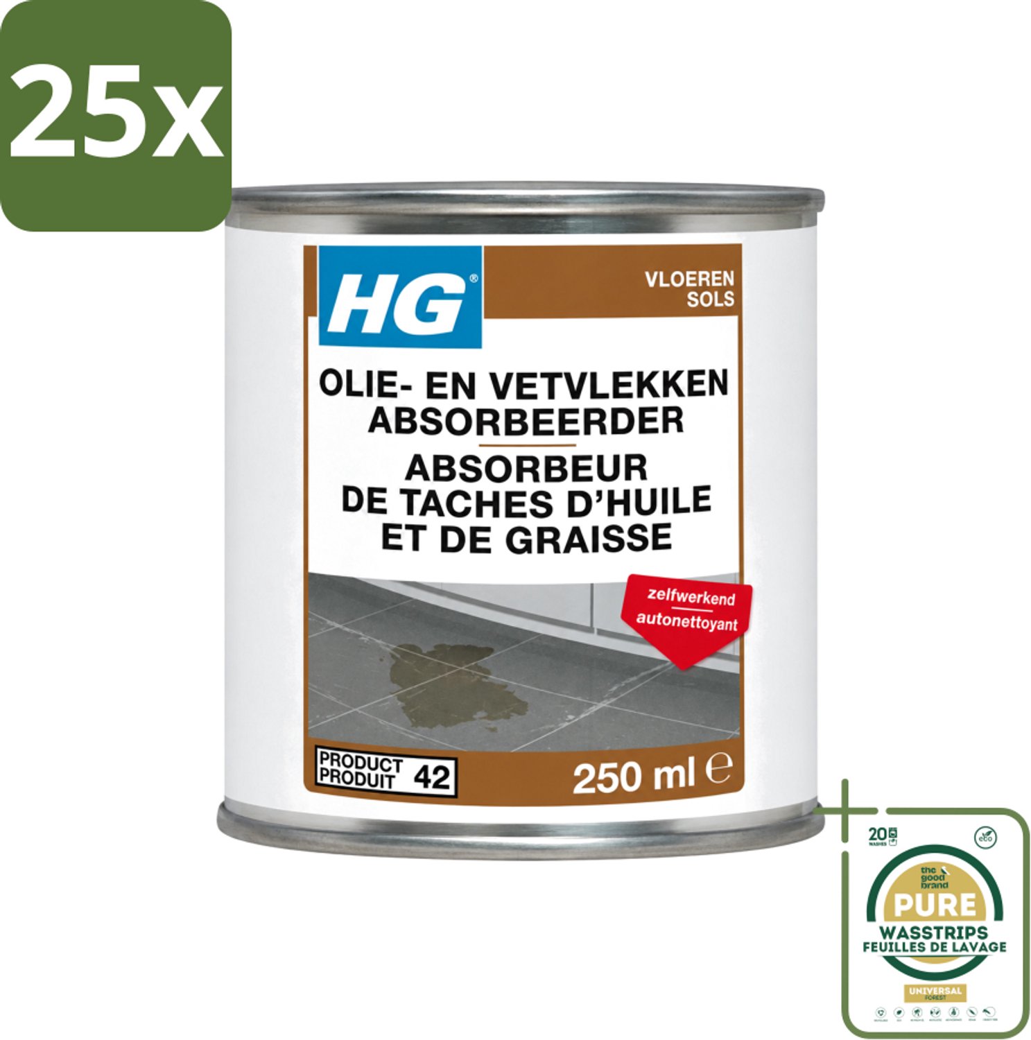 25 x HG - Tegel- & Natuursteen - Olie & Vetvlekken Absorbeerder - Zelfwerkend - 250 ml - Wasstrips - Olie En Vetvlekken Absorberen - Natuursteen Vlekken Verwijderen - Vlekken Op Beton - Vlekken Op Cement - Vlekken Op Marmer
