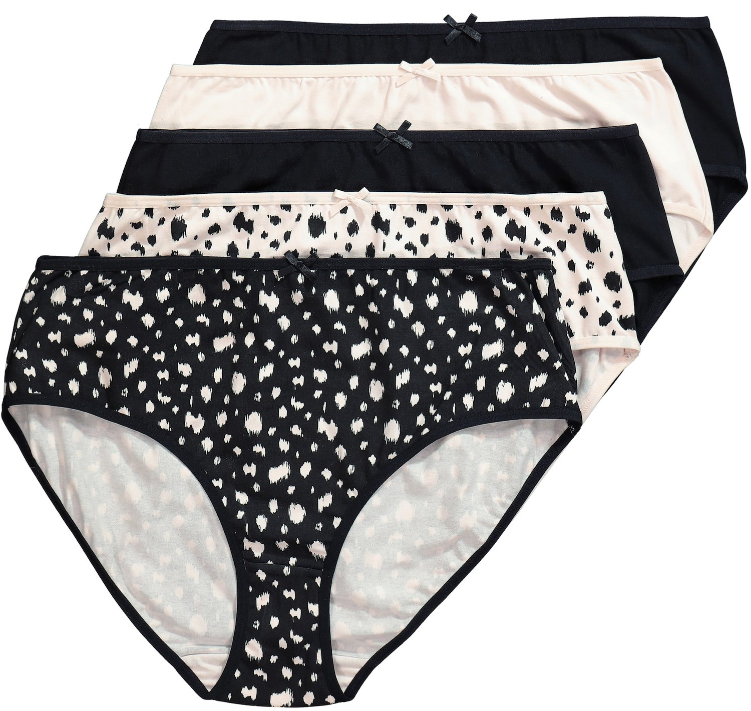 Ulla Popken - Dames - Midislips set van 5 dalmatiërpatroon/effen - Poeder - Maat 62+