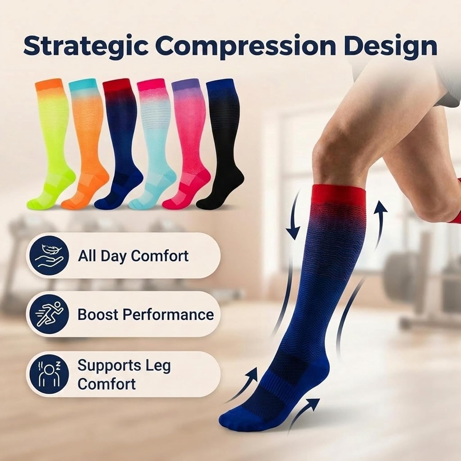 Unisex Compressiekousen voor Hardlopen - Antislip, 6 Paar Lange Sportkousen voor Comfort en Ondersteuning