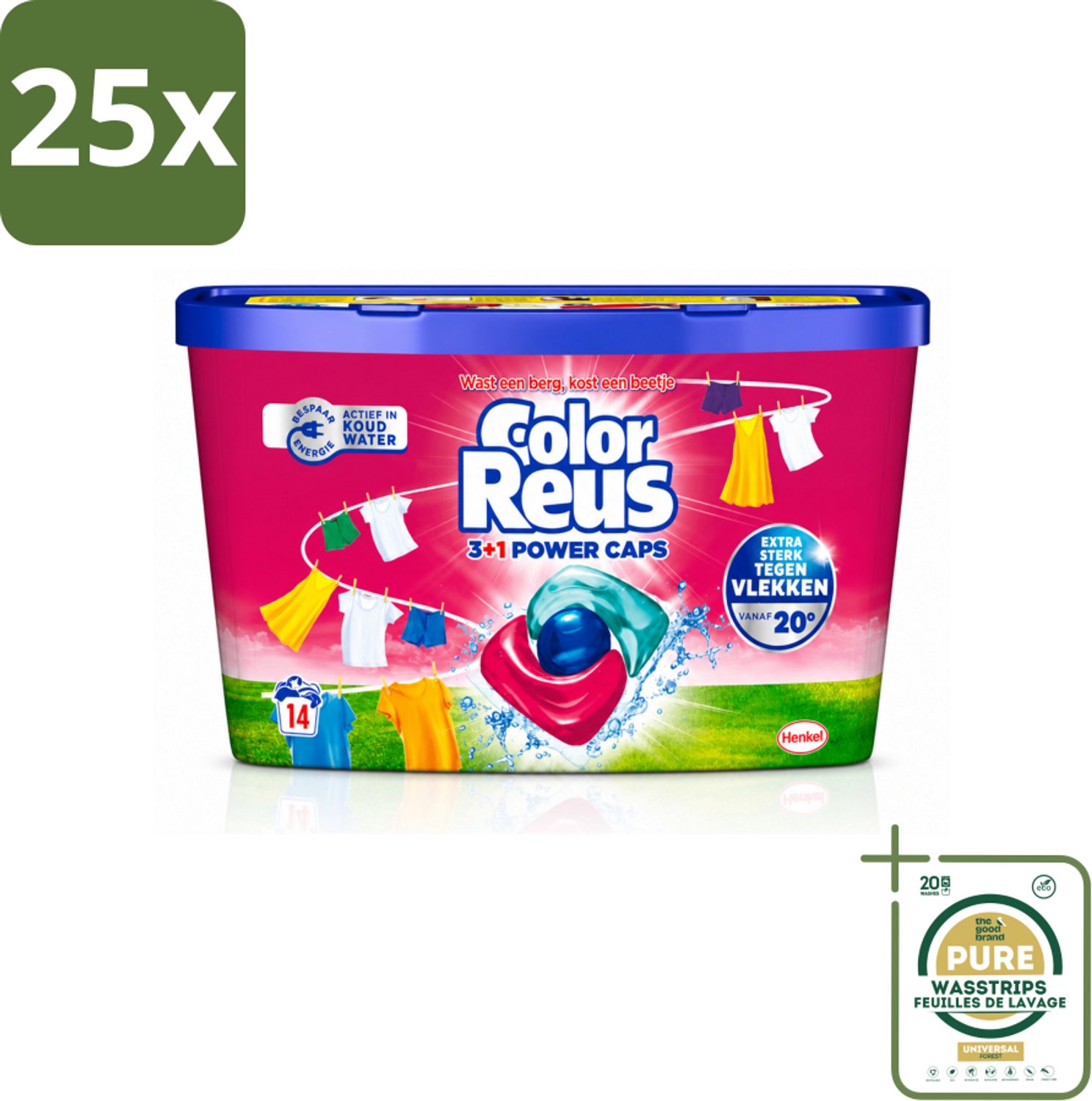 25 x Color Reus - 3+1 Power Caps - Gekleurde Was - 14 Wasbeurten - Wasstrips - Kleurbehoud - Wasmiddel - Wascapsule - Gekleurde Was - Fris Wasgoed
