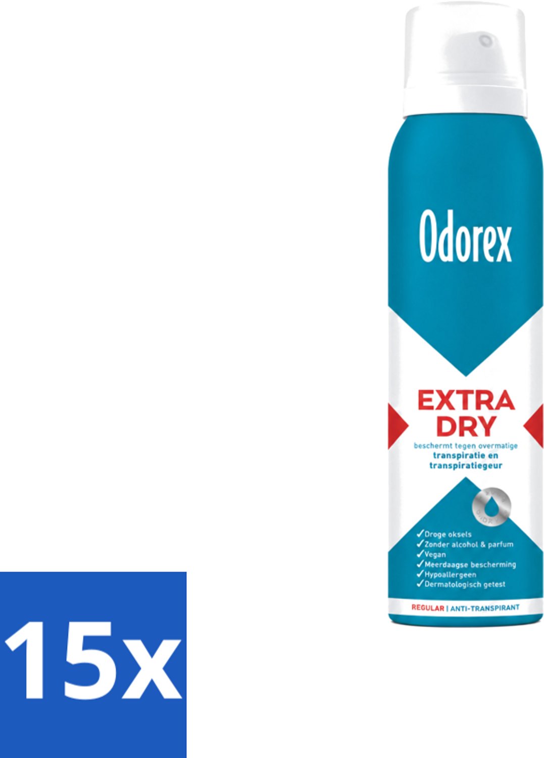 15 x Odorex – Anti-transpirant spray – Extra Dry Regular – 150 ml - Voordeelverpakking - 15 stuks
