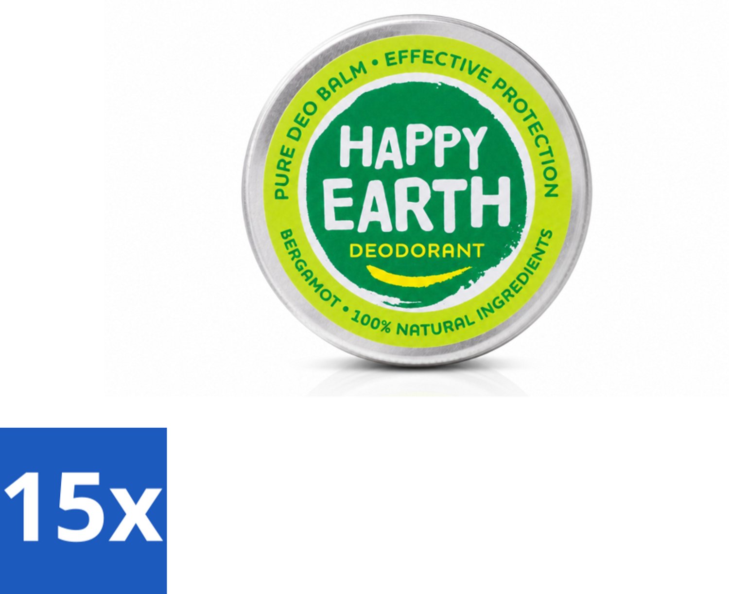 15 x Happy Earth – Deodorant Balm – 100% Natuurlijk Bergamot – 45 g - Voordeelverpakking - 15 stuks