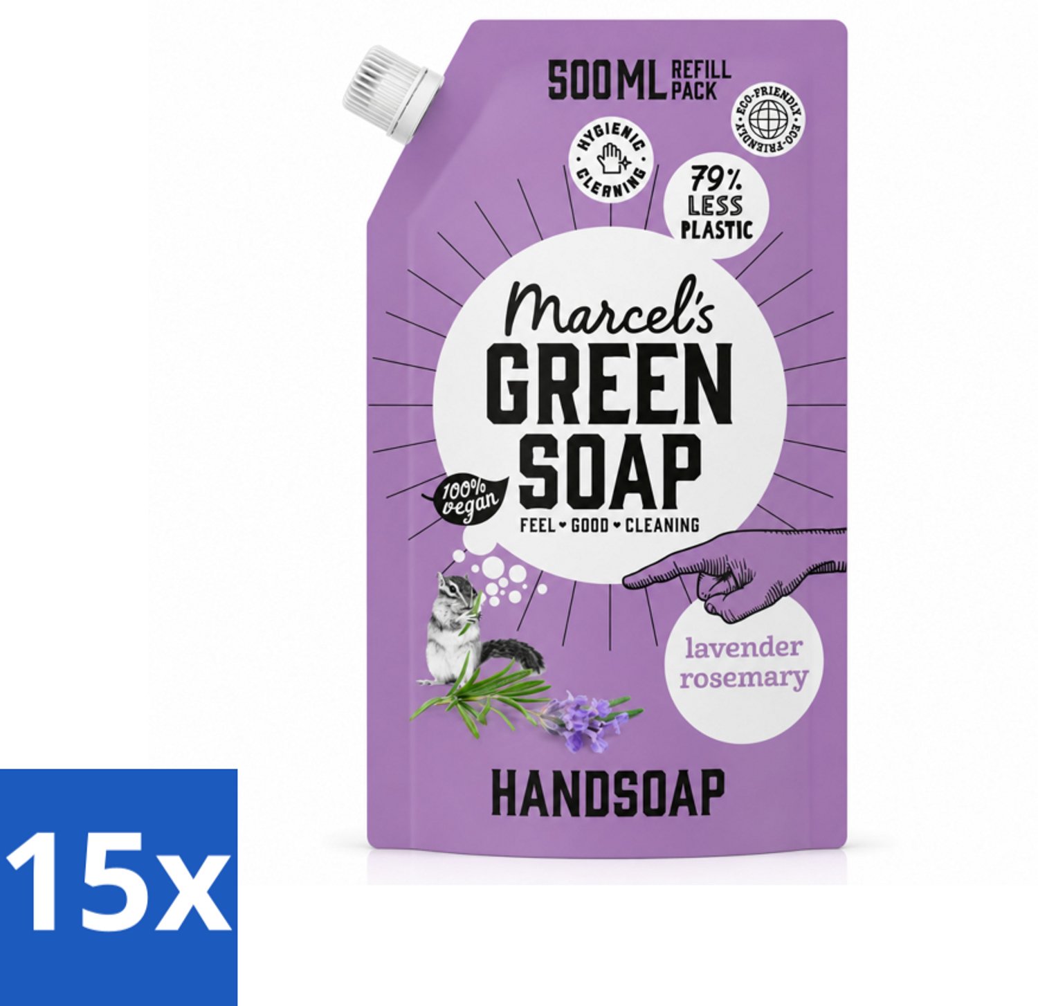 15 x Marcel’s Green Soap – Handzeep Navulling – Lavendel & Rozemarijn – 500 ml - Voordeelverpakking - 15 stuks