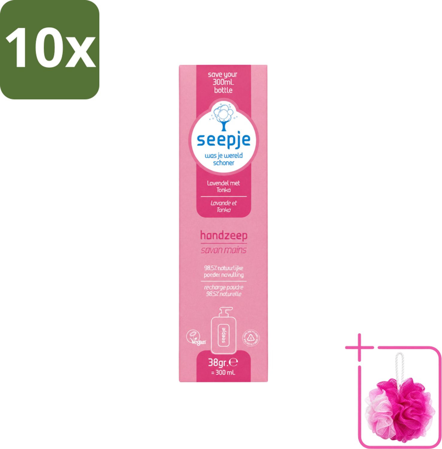 10 x Seepje - Handzeep - Rijke Geur en Hydratatie - Lavendel met Tonka - Navulverpakking - 38 g - Bulkverpakking - Handzeep - Douchemop - Navulpoeder