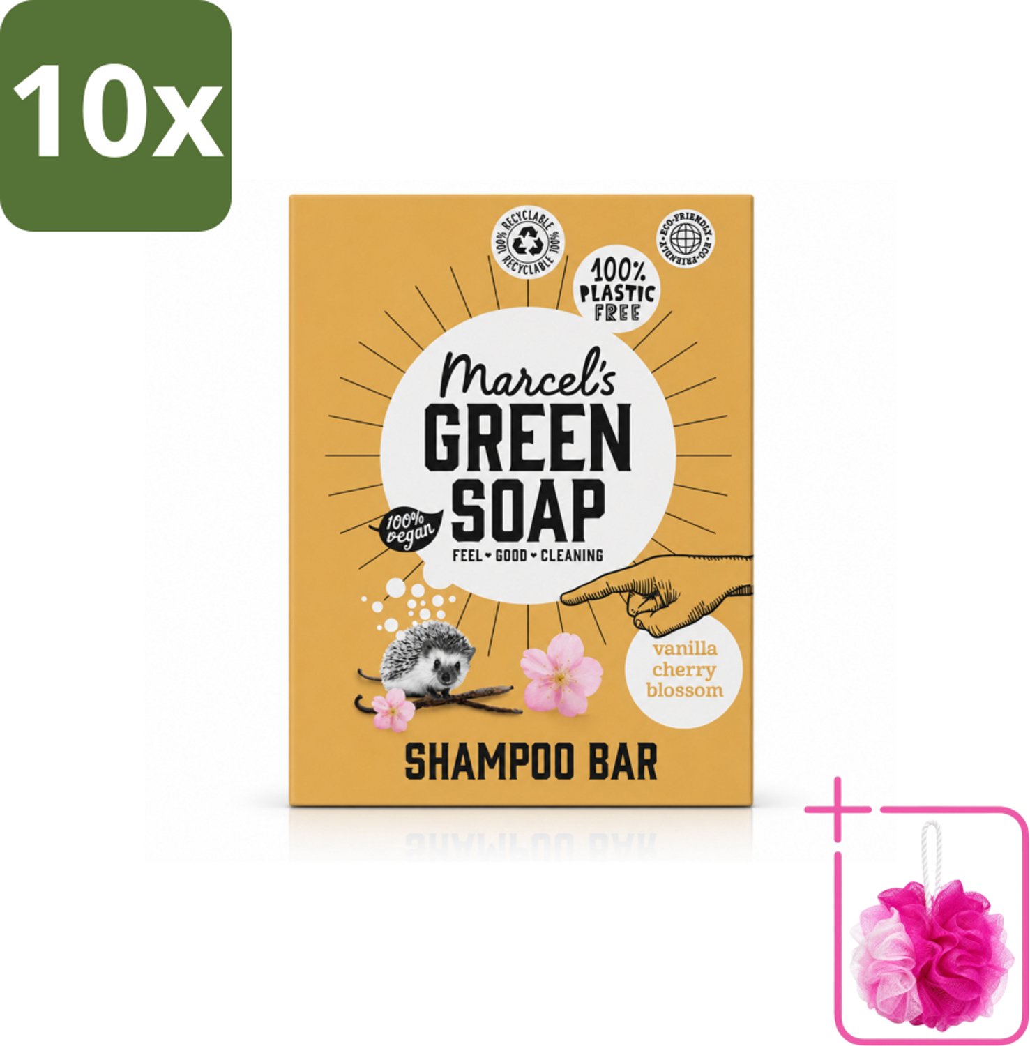 10 x Marcel's Green Soap - Shampoobar - Vanilla & Cherry Blossom - Versterkt & verzorgt - 90 gr - Bulkverpakking - Shampoobar - Douchemop - Natuurlijke shampoo