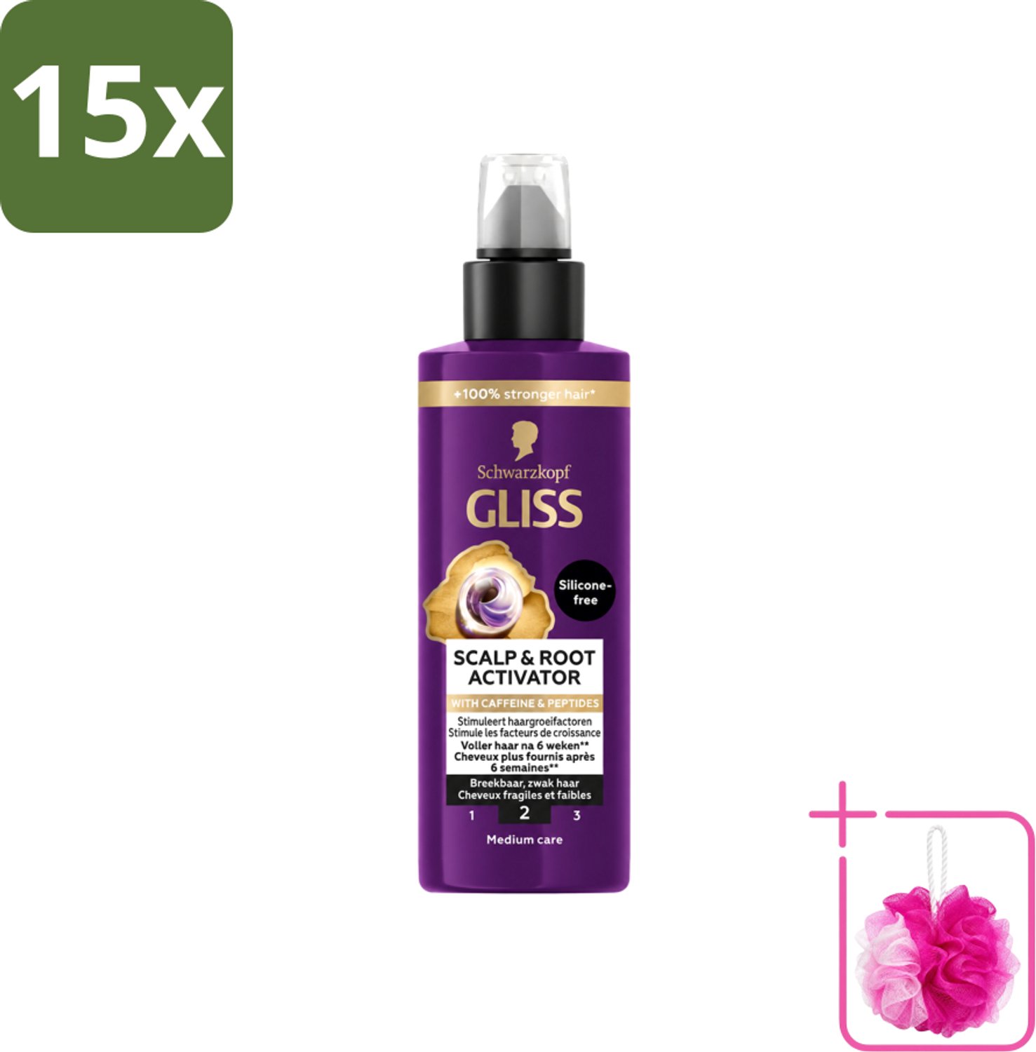 15 x Gliss - Scalp & Root Activator - Siliconenvrij - Voor Gezonde Hoofdhuid - 100 ml - Bulkverpakking - Haargroei activator - Douchemop - Haarwortel stimuleren